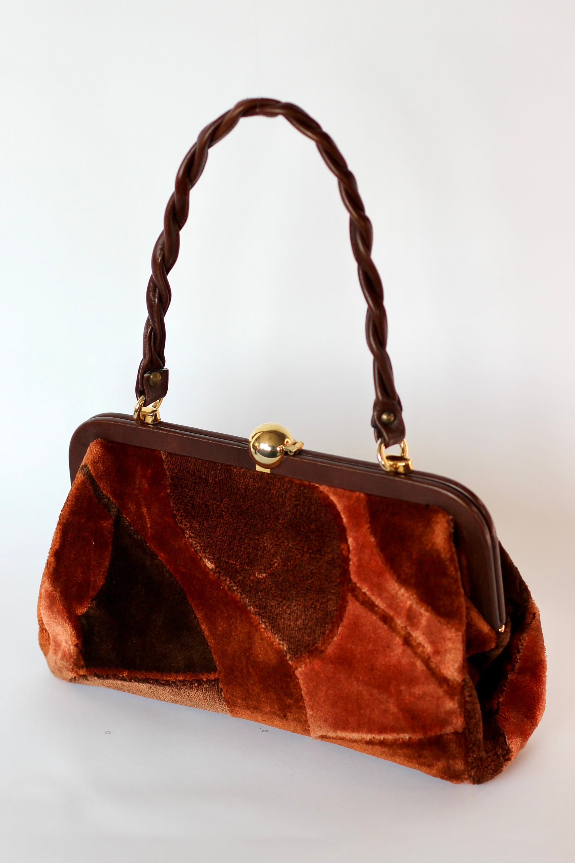1960s Velvet and Leather Handbag//Danish Design