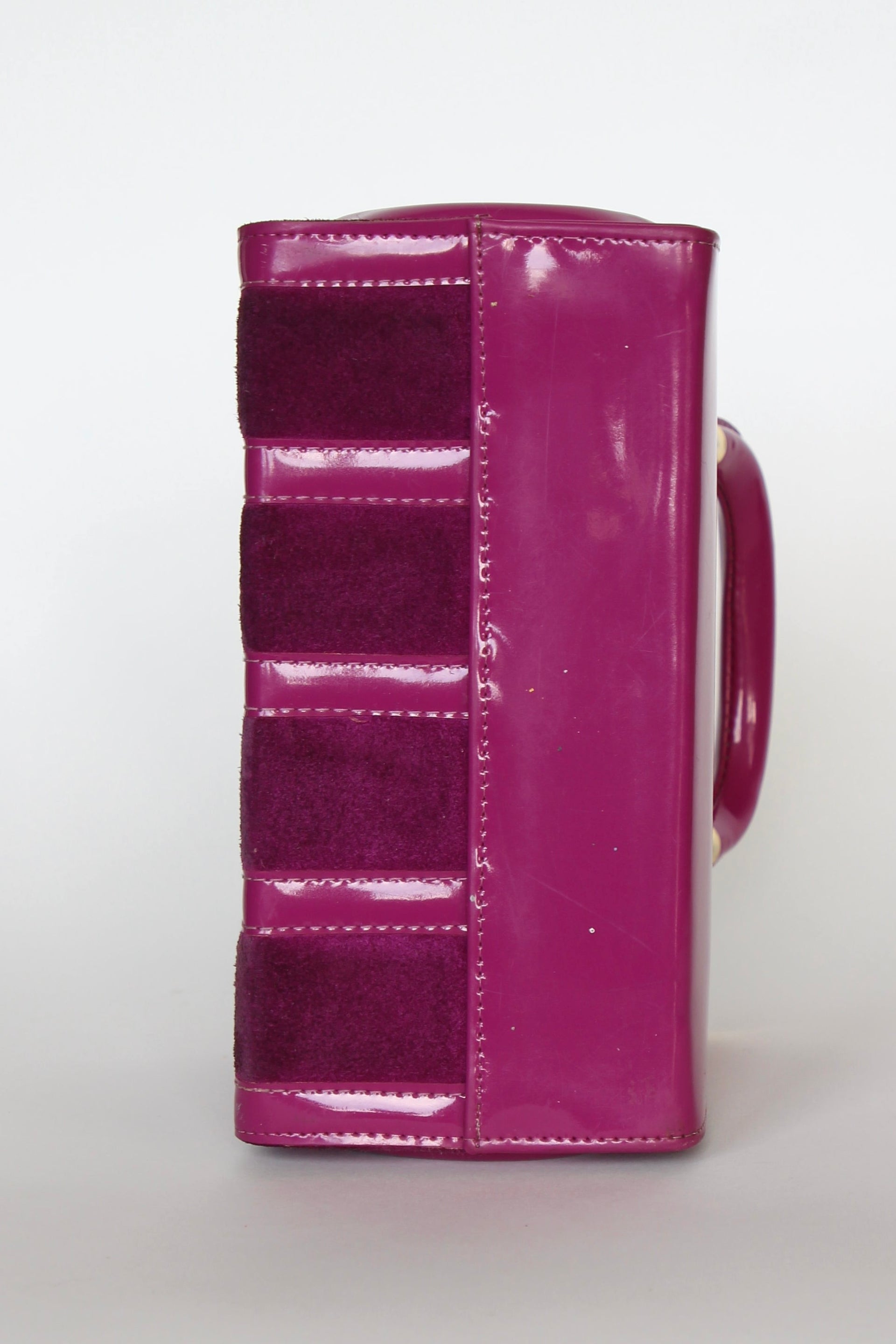 1960s Vintage Purple Sued and Vinyl Top Handle Bag/Purse with Golden Closure.
