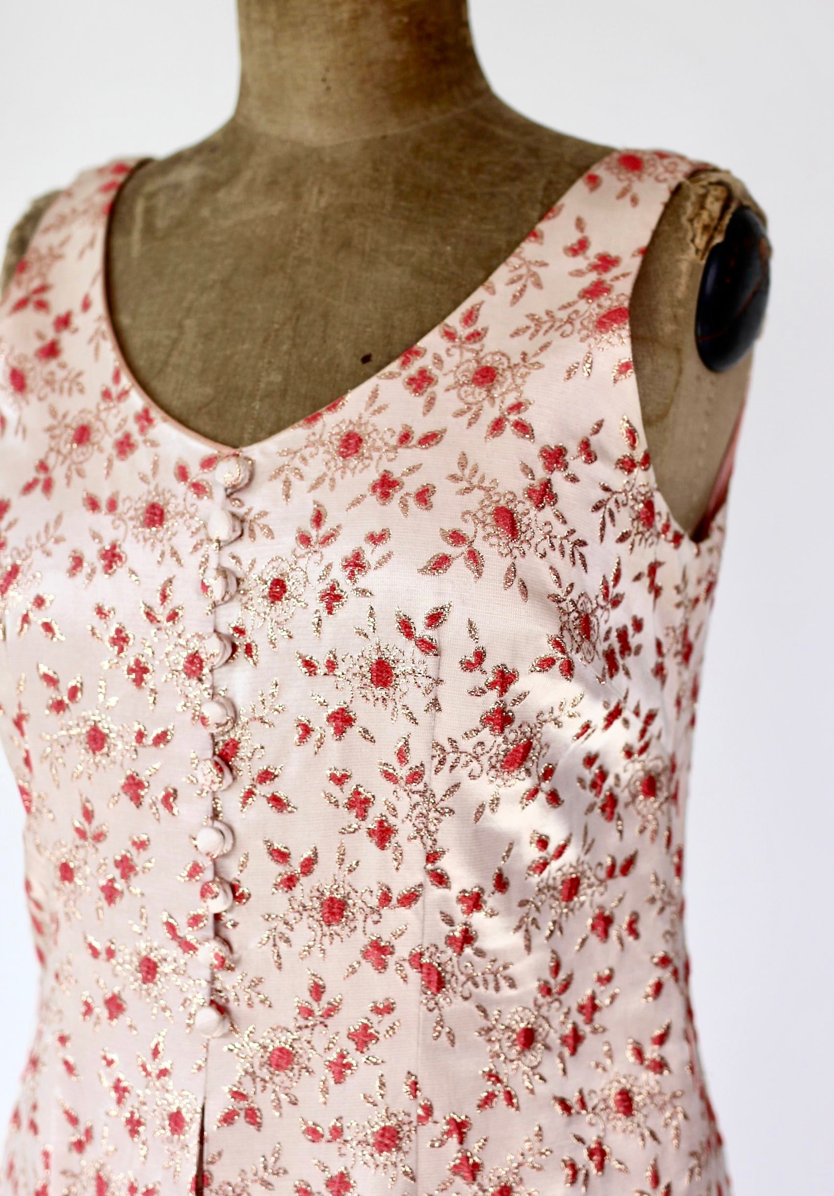 1950s 1960s Pink Brocade Maxi Dress//Size L