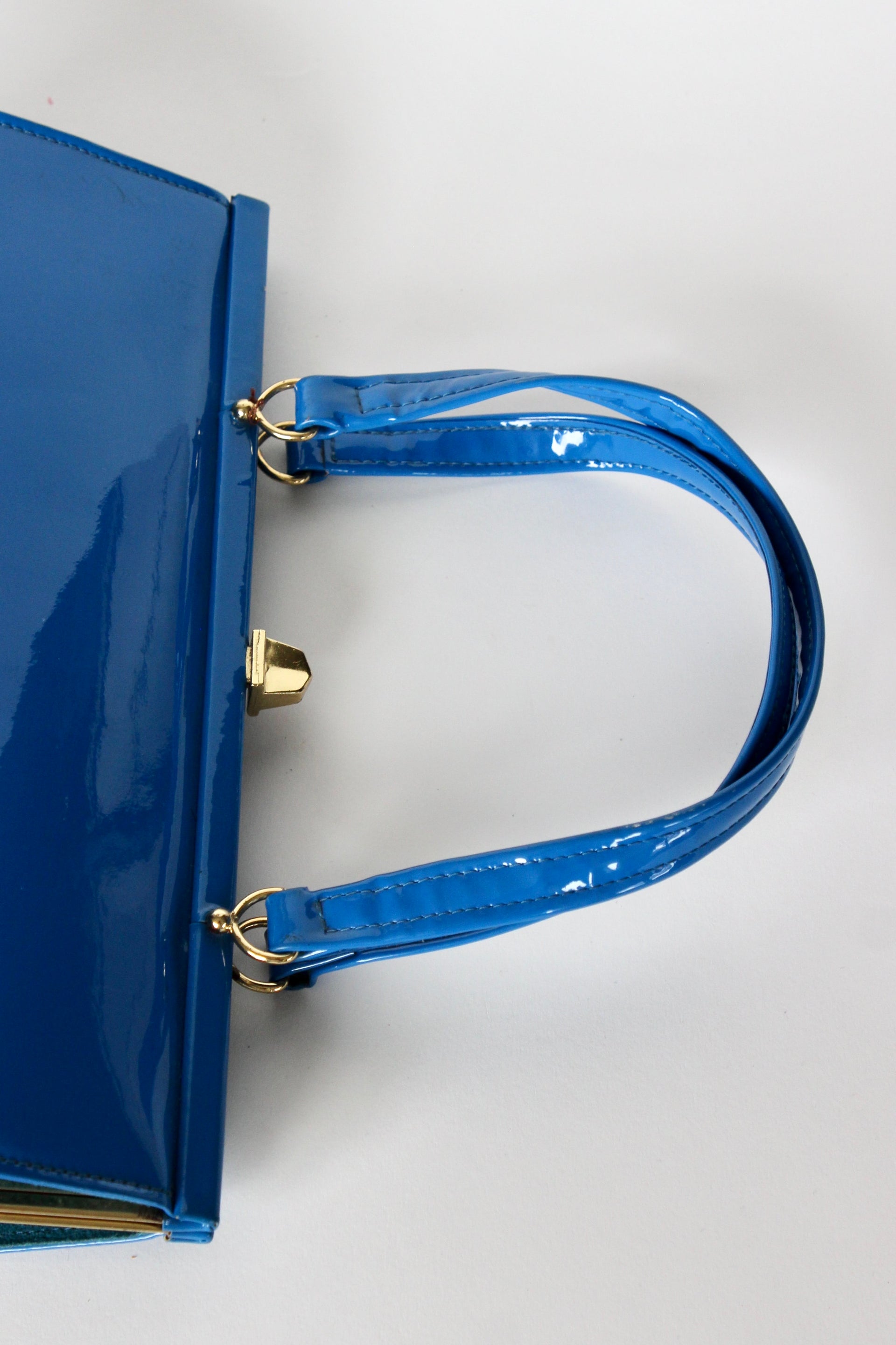 1960s 1970s Vintage Blue Suede and Patent Vinyl Purse Top Handle Bag/Purse