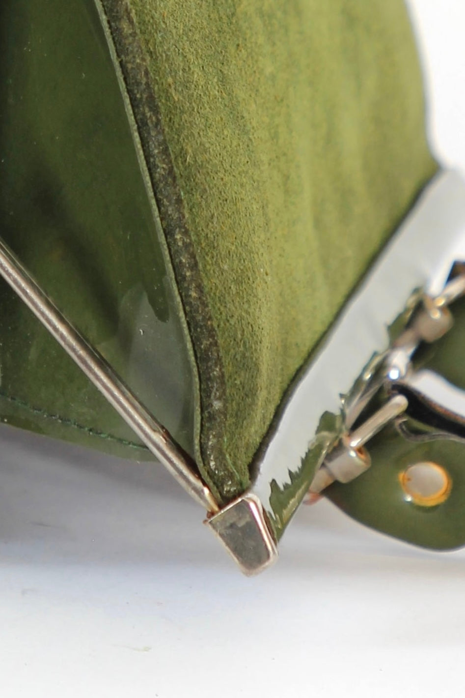 1960s Vintage Green Suede and Vinyl Top Handle Bag