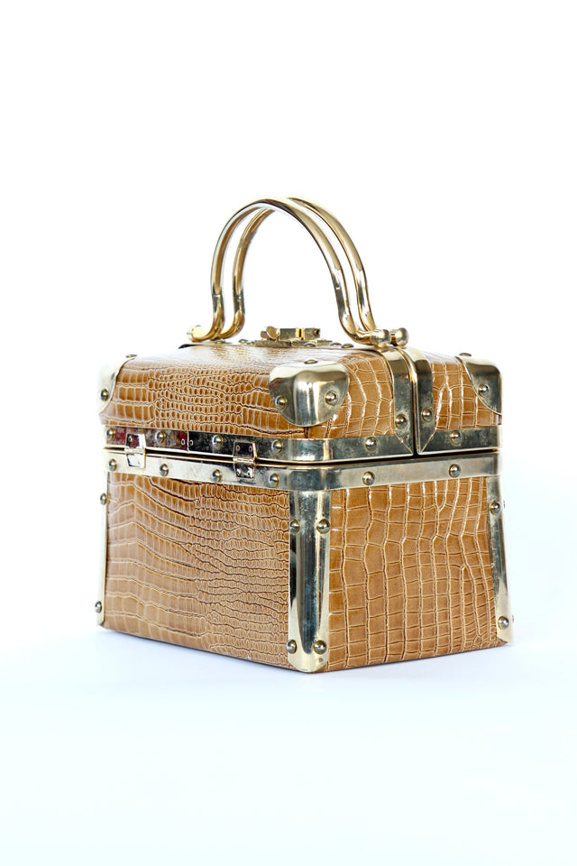 Vintage Borsa Bella, Italy Mocha Brown Leather Top Handle Box Bag/Purse