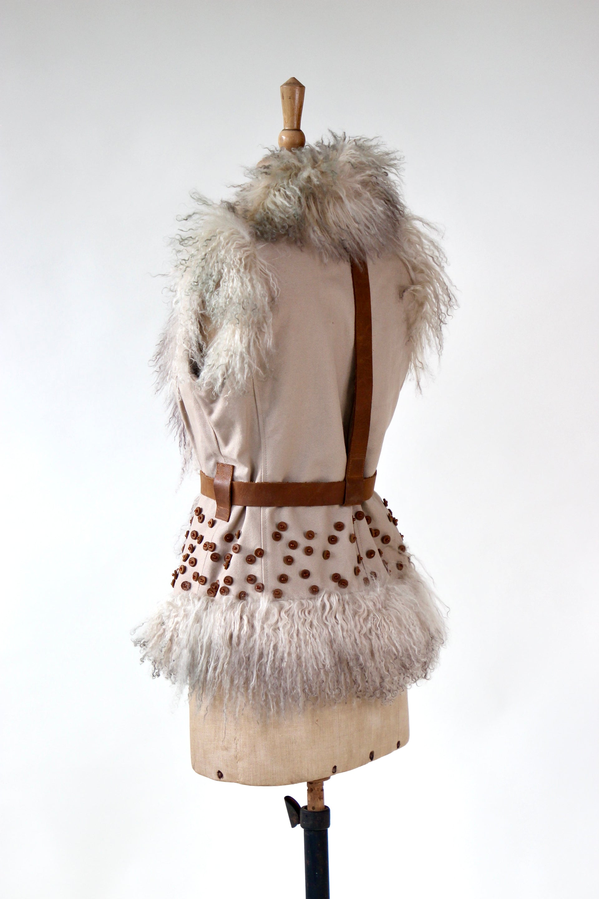 Vintage Vest with Mongolian Lamb Fur // Size S