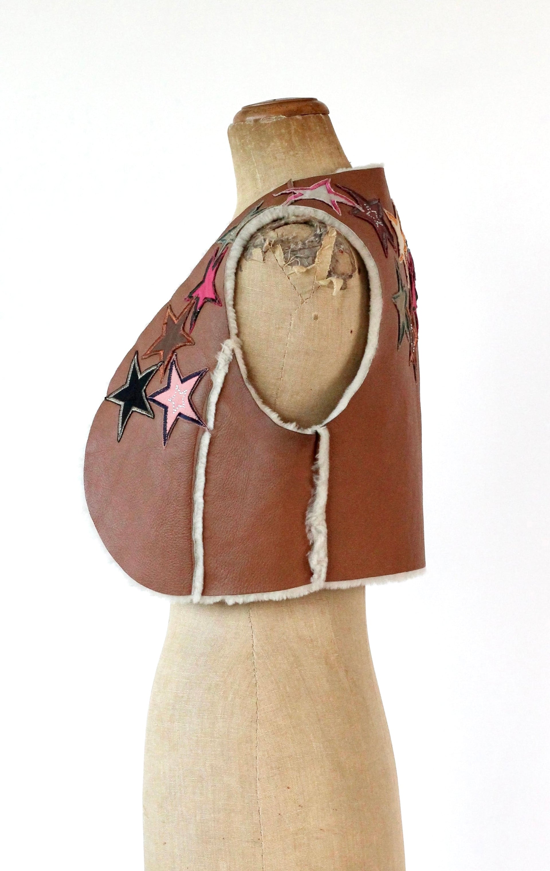 Y2K Vintage Brown Leather Vest with Star Applique //Size M