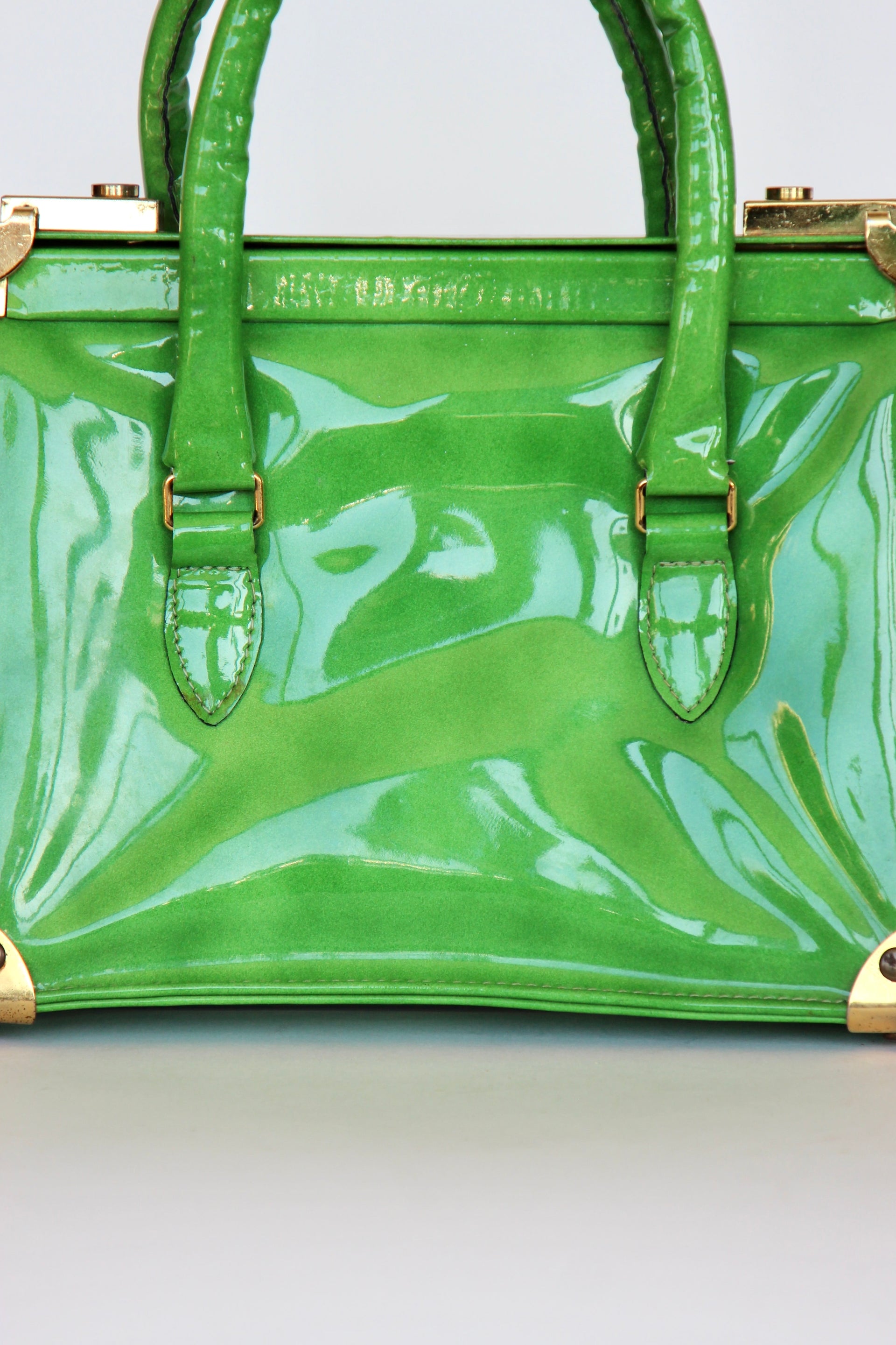 1960s Vintage Green Vinyl Purse / Top Handle Bag