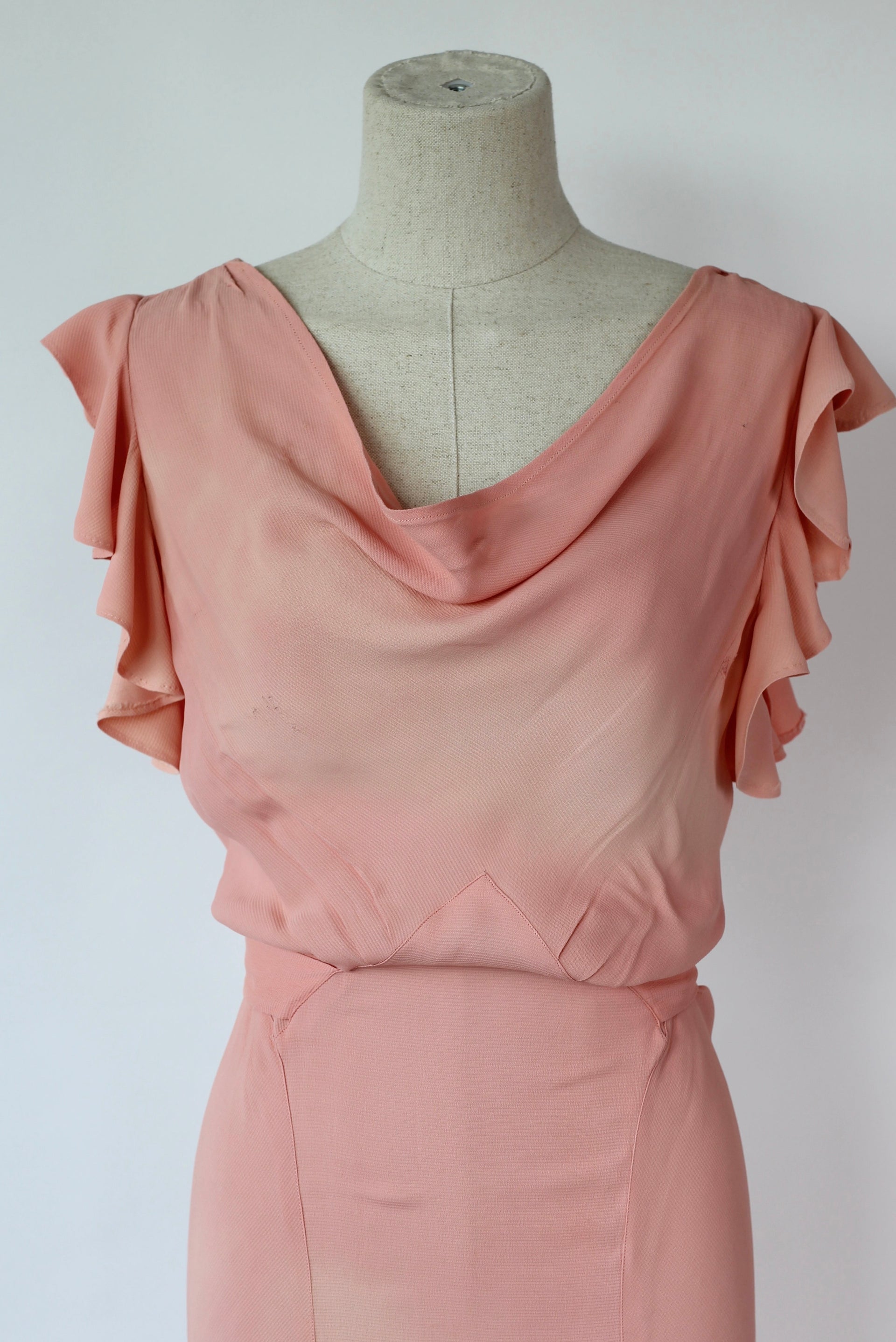 1930s Rose Rayon Dress//Size S/M