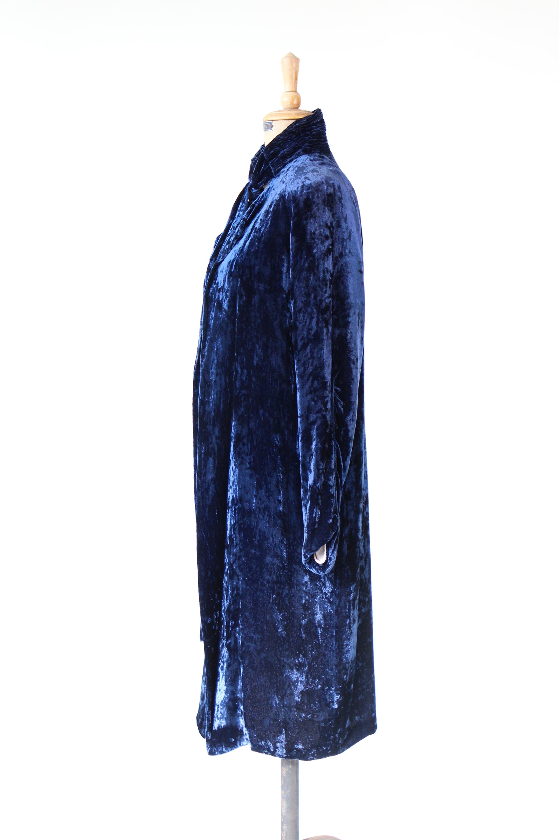 1920s 1930s Blue Silk Velvet Opera Coat//Size M