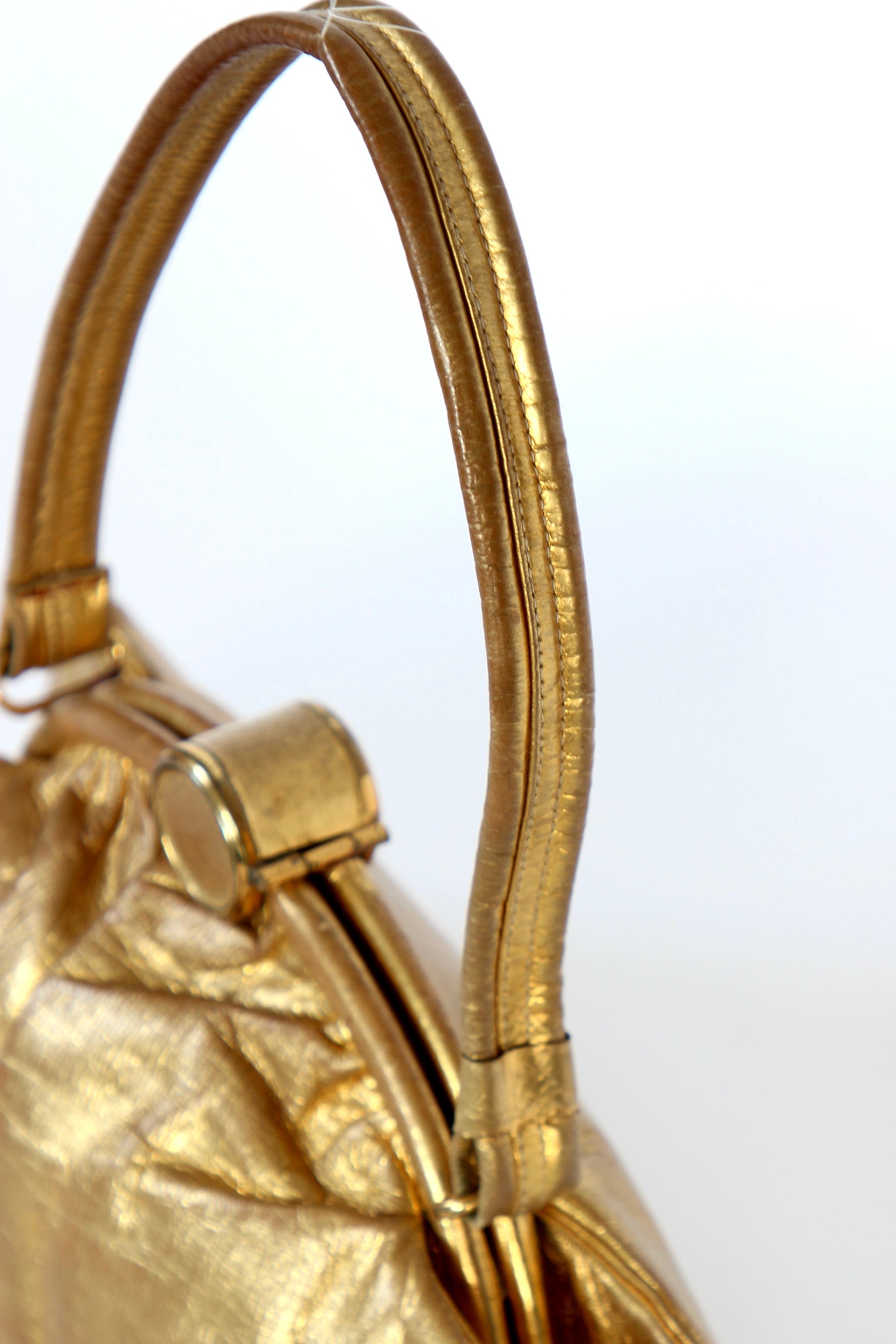 1950s 1960s Vintage Golden Leather Top handle Bag/Purse