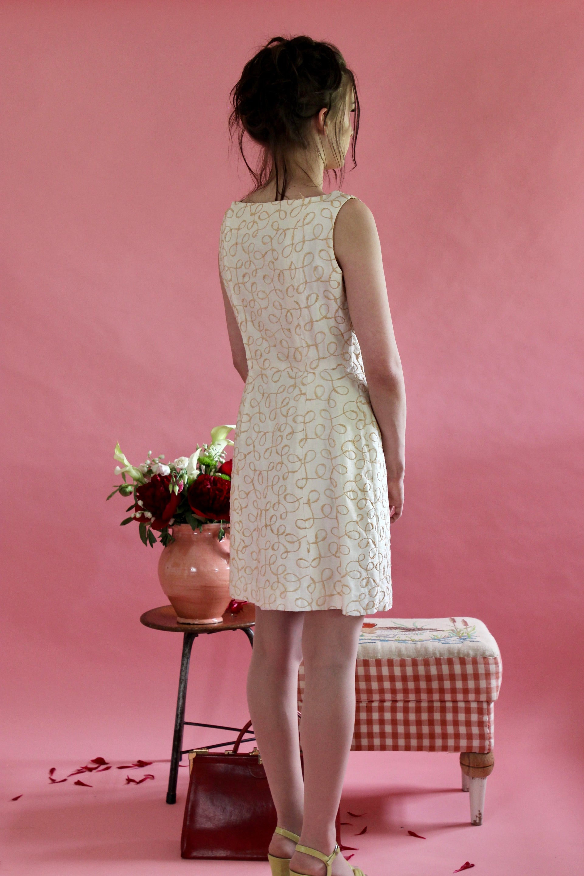 1960s Ivory Designer Cocktali Dress//Size M