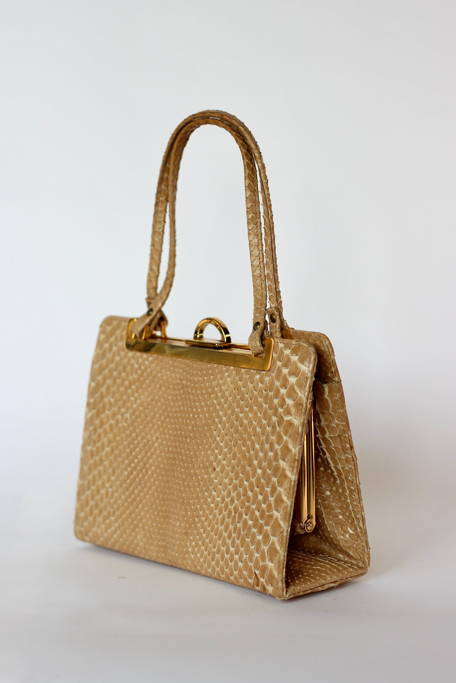 1950s Vintage Beige Snake Skin/Leather Top Handle Bag/Purse