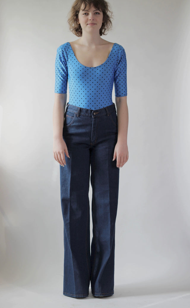 1970s Blue High Waisted Vtg. Flare Denim Pants//Size M/L