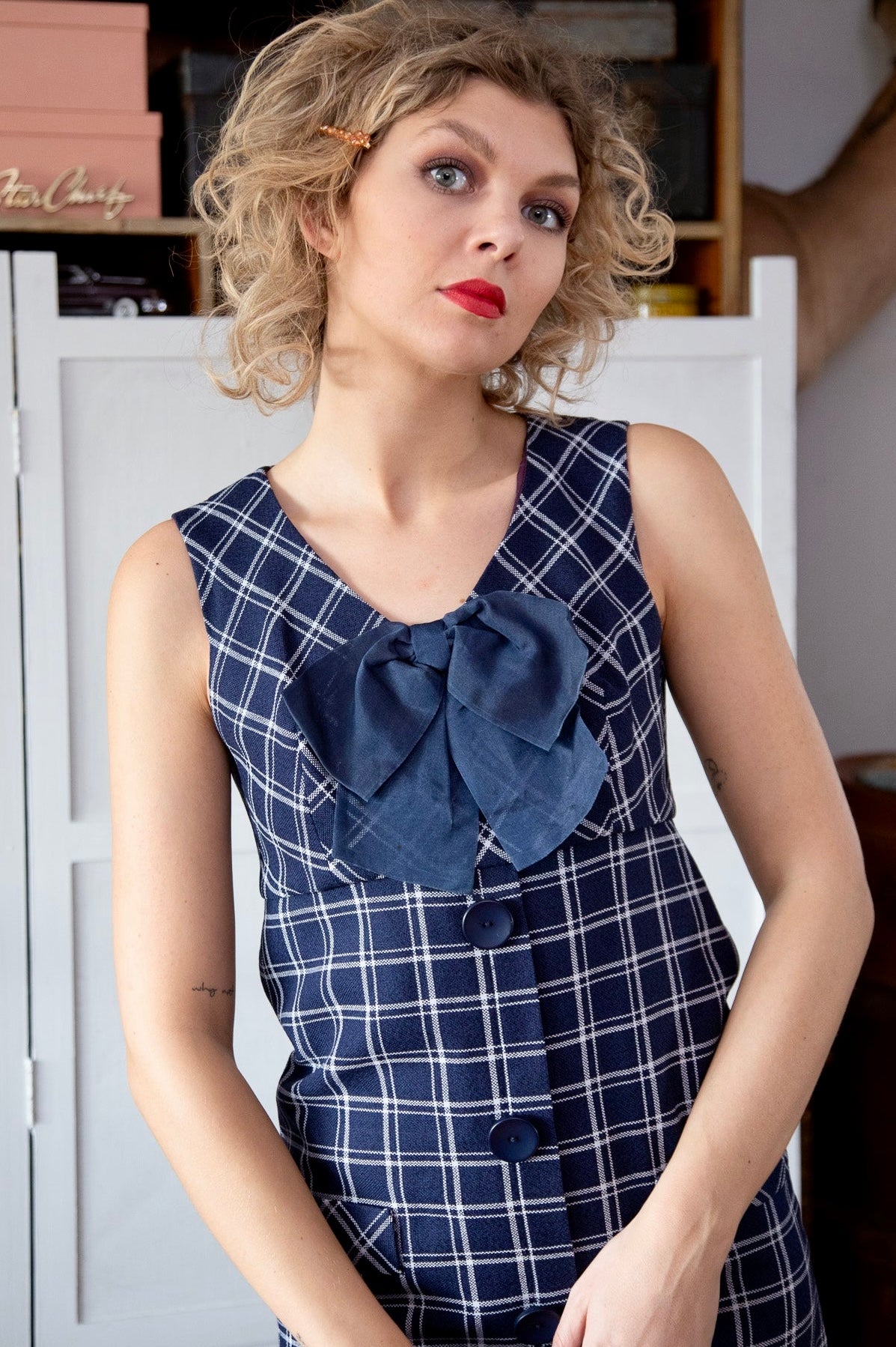 1960s Vintage Checked Shift Mod Wool Dress // Size S