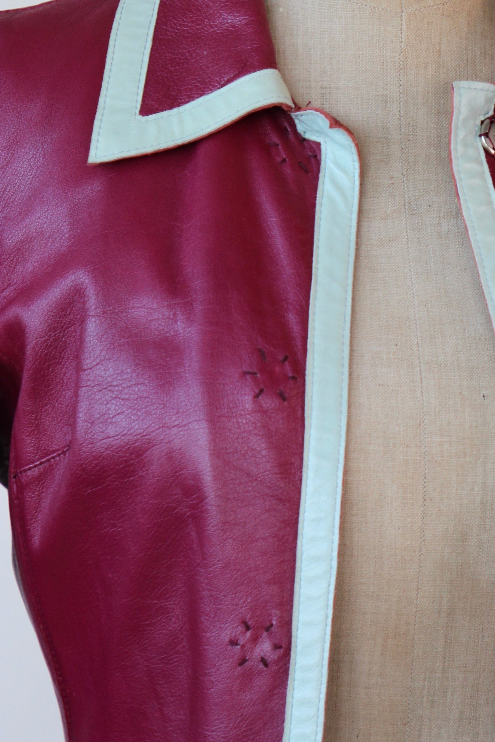 Y2K Italian Designer Burgundy Leather Trench Coat // Size XS/S