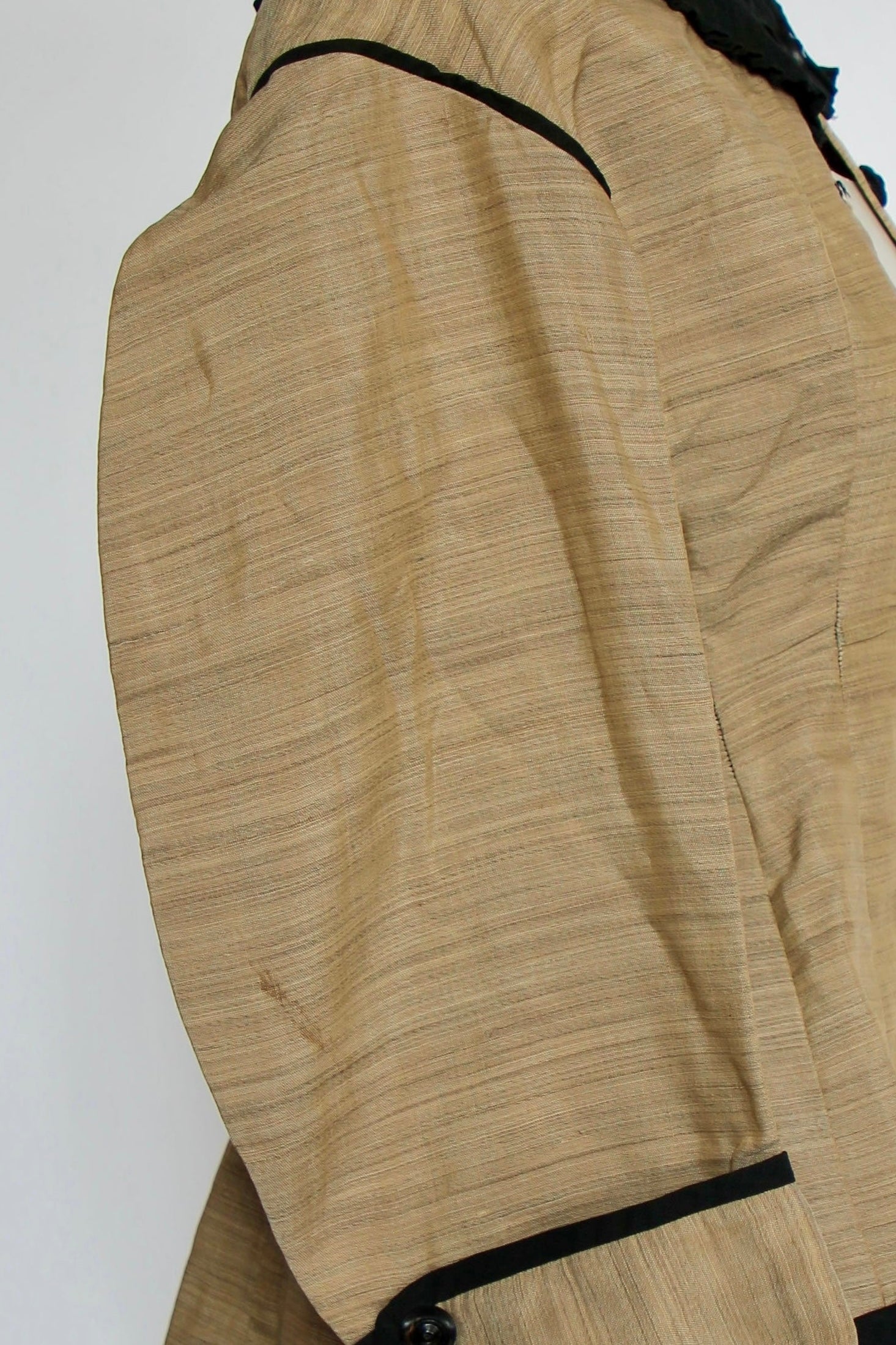 1879s Antique Victorian Beige Jacket with Black Collar and Cuffs Owned by Karin Strandberg, Sweden.
