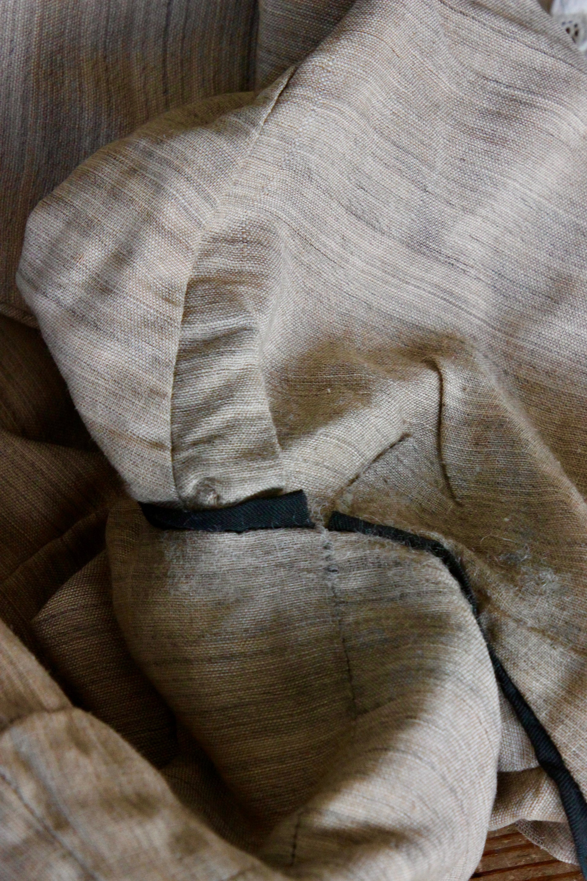 1879s Antique Victorian Beige Jacket with Black Collar and Cuffs Owned by Karin Strandberg, Sweden.