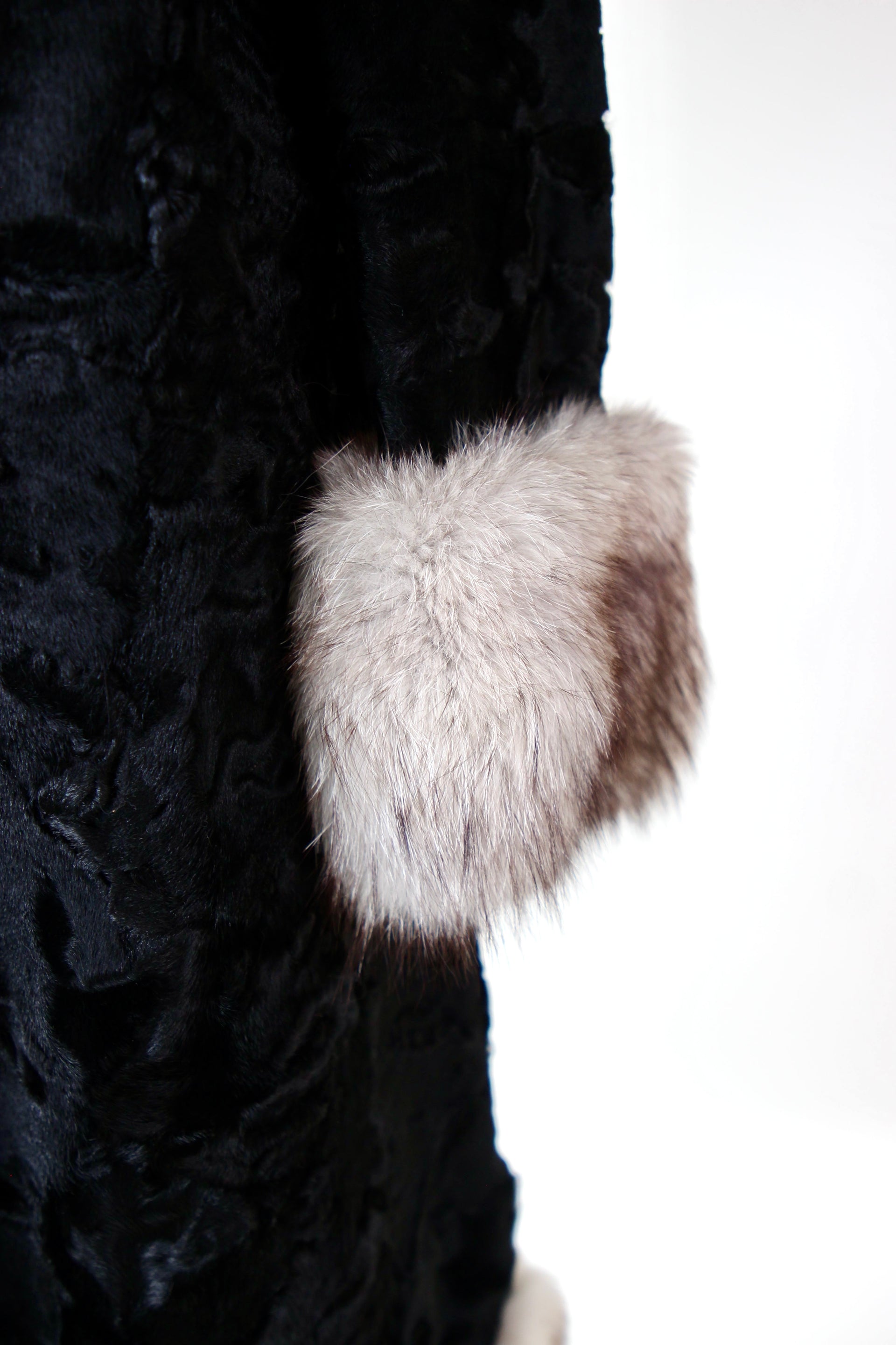 1950s Vintage Black Lamb Fur Coat // Size L/XL