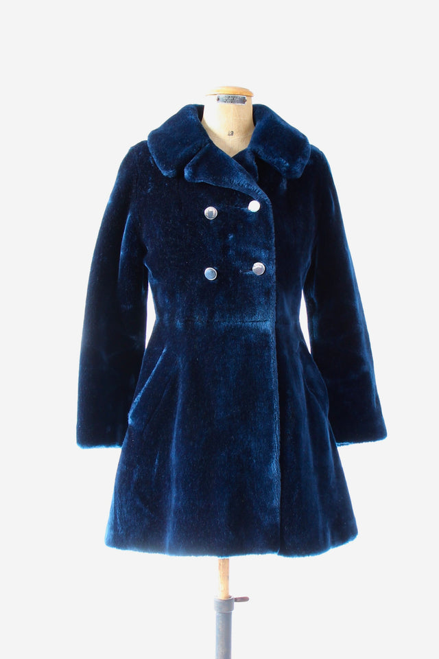 1960s Vintage Blue Faux Fur / Size S