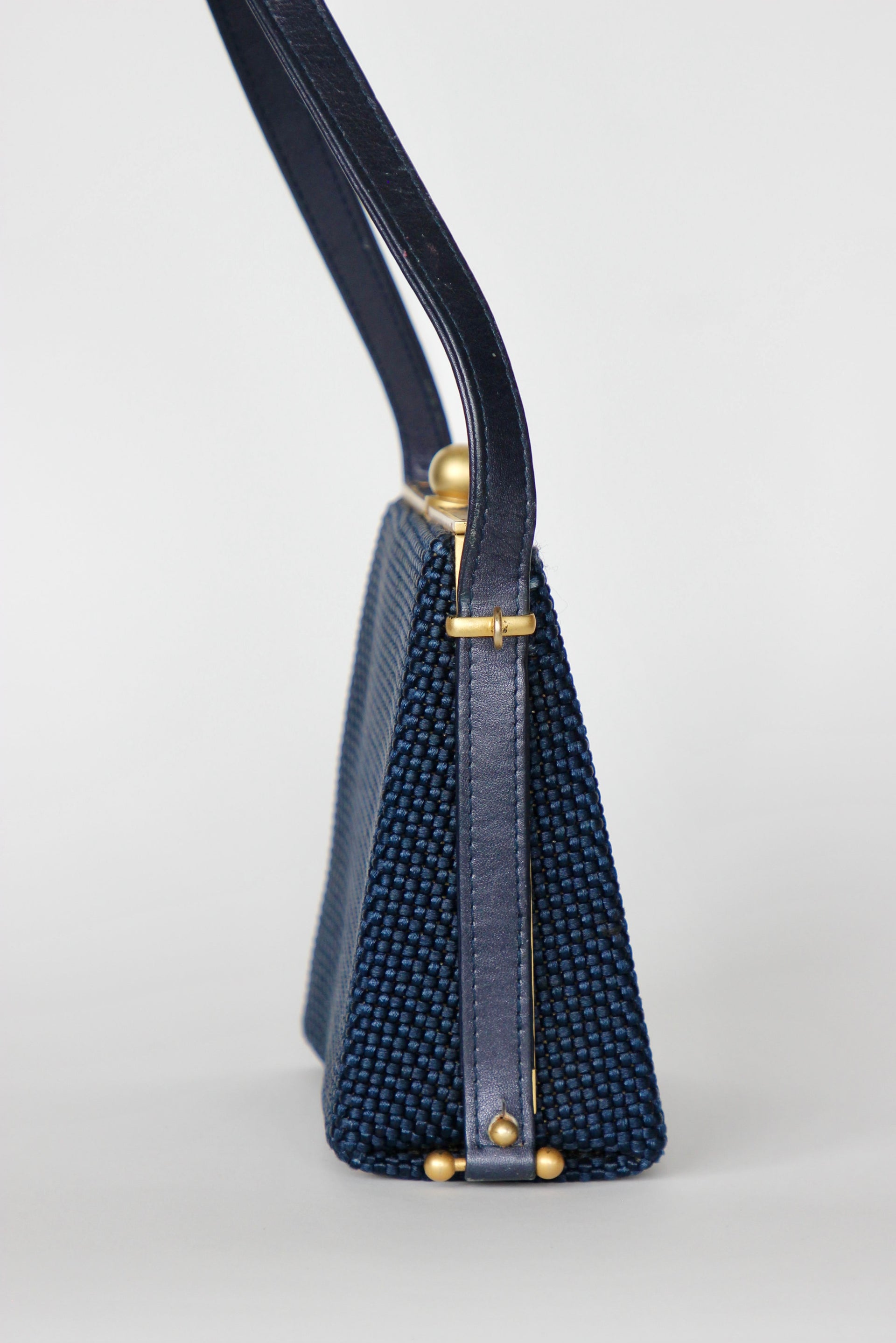 1950s 1960s Vintage Navy Blue Vinyl Top Handle Bag/Purse