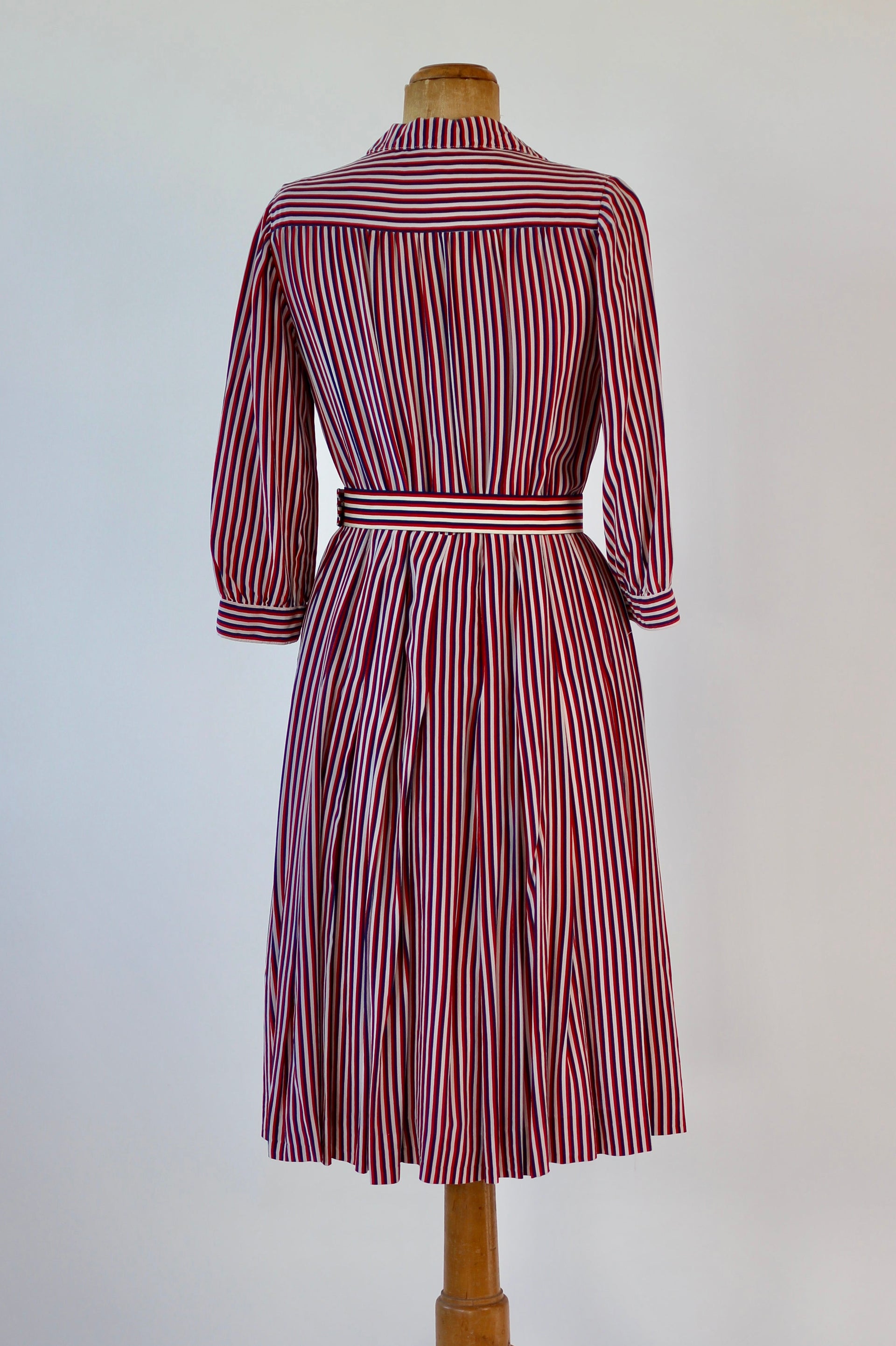 1940s Striped Silk Dress in Red, White and Blue // Size M