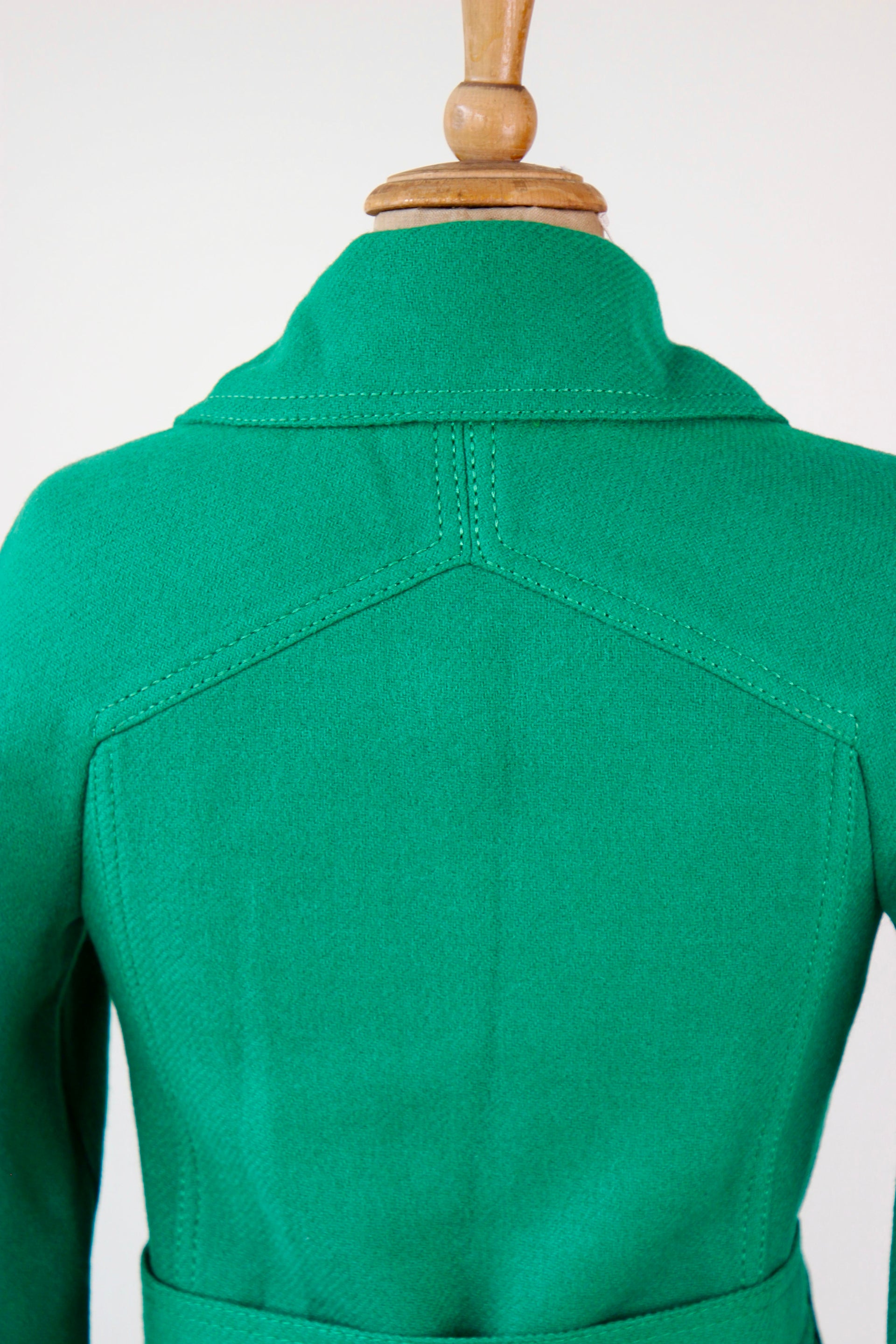 1970s Vintage Designer Green Wool Mod/Trench Coat // Size M