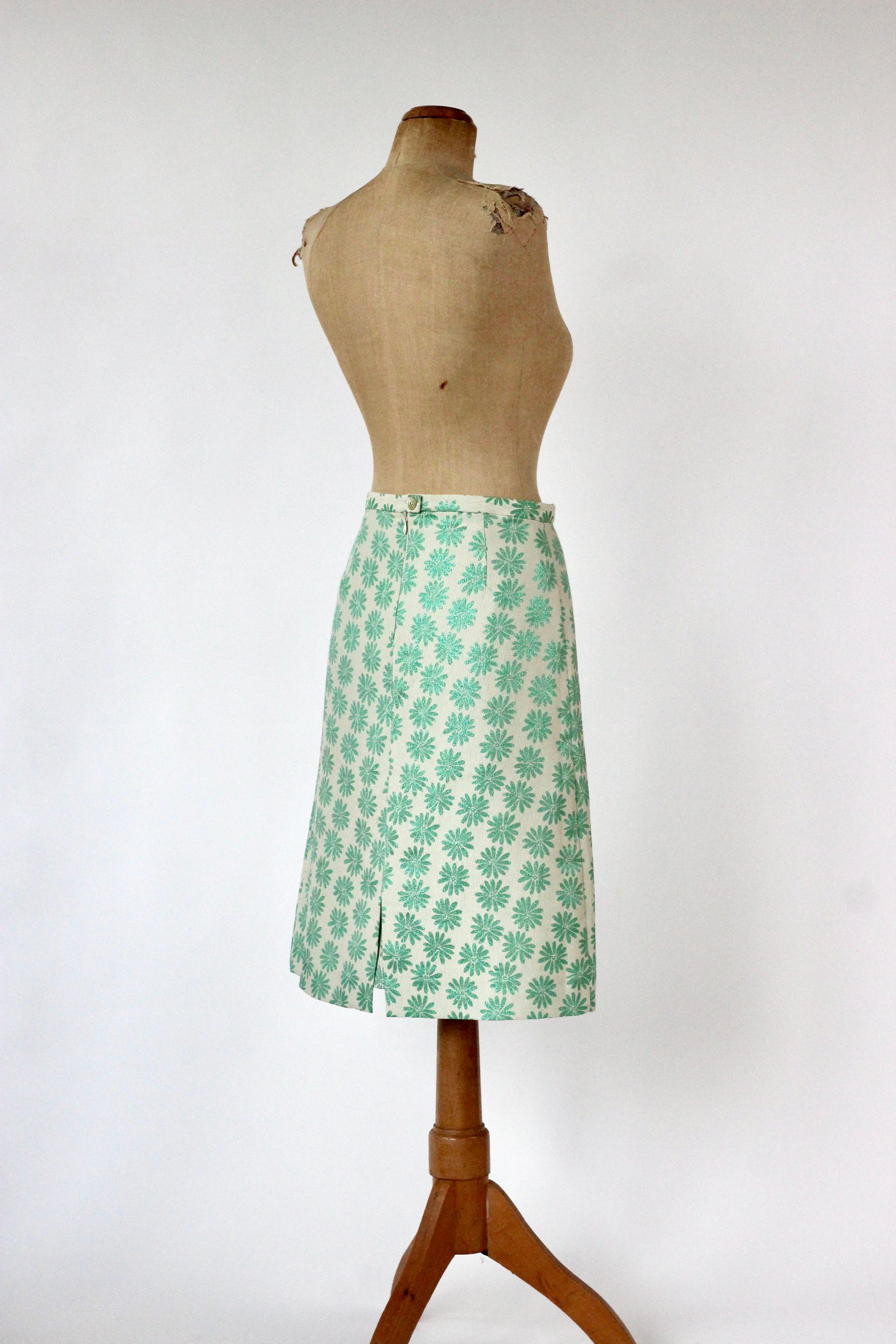 Vintage Y2K Ivory Skirt with Green Flowers // Danish Design // Size M