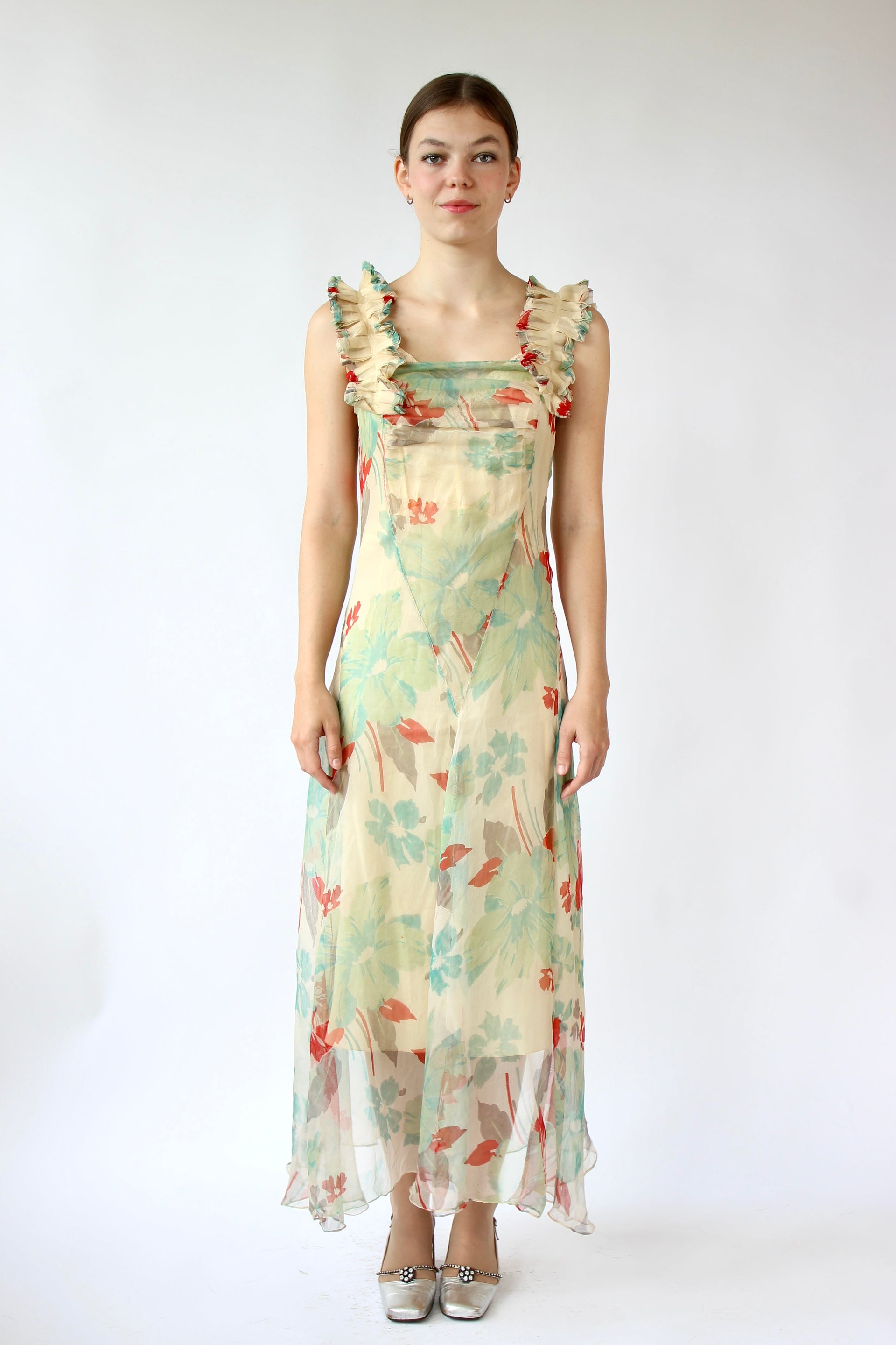 1920s 1930s Vintage Silk Chiffon Dress // Size XS