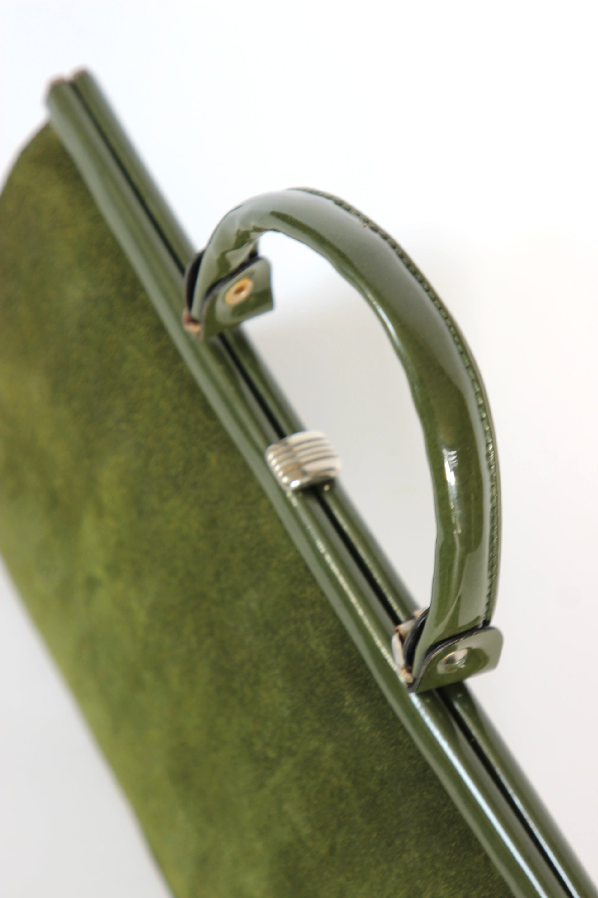 1960s Vintage Green Suede and Vinyl Top Handle Bag