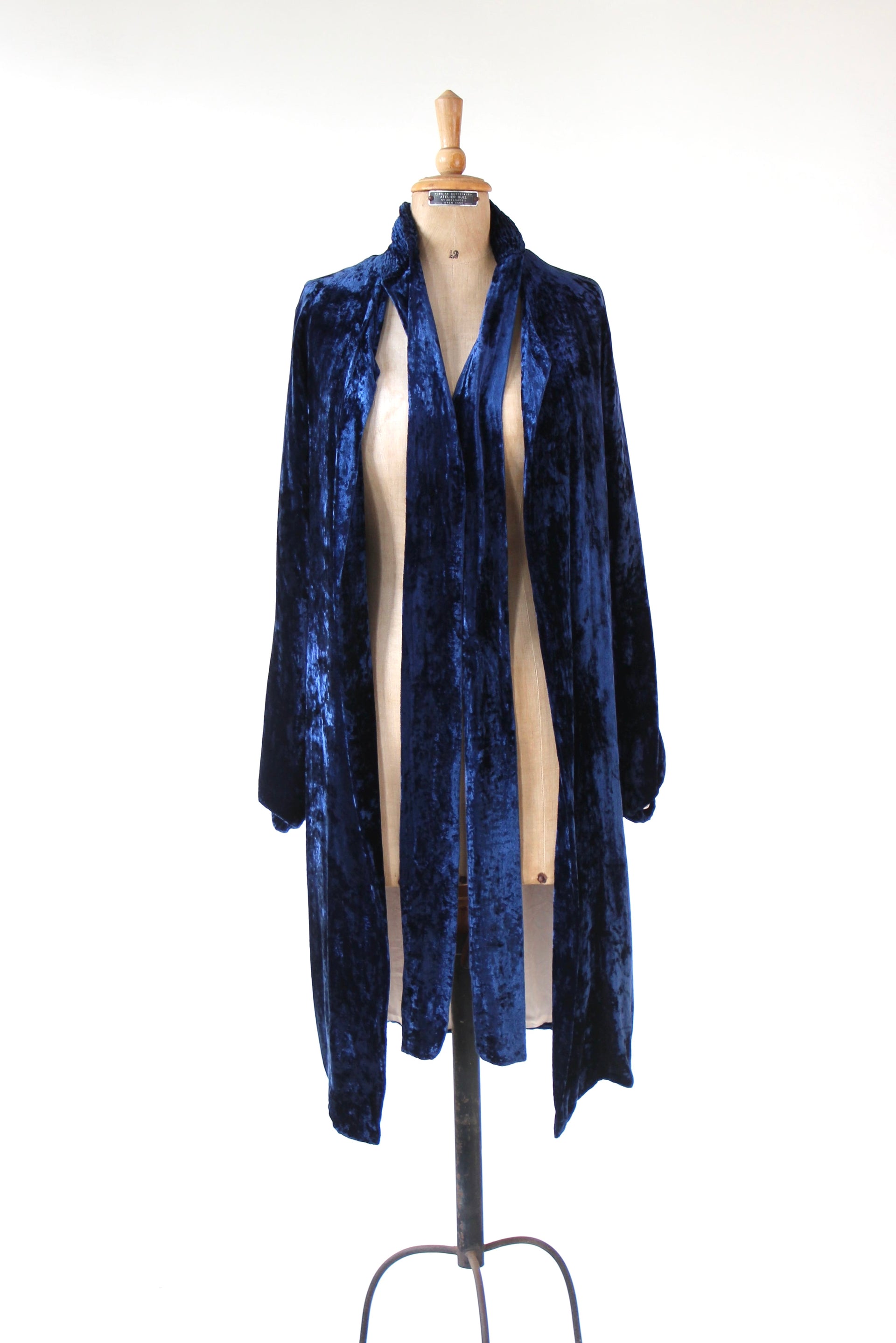 1920s 1930s Blue Silk Velvet Opera Coat//Size M