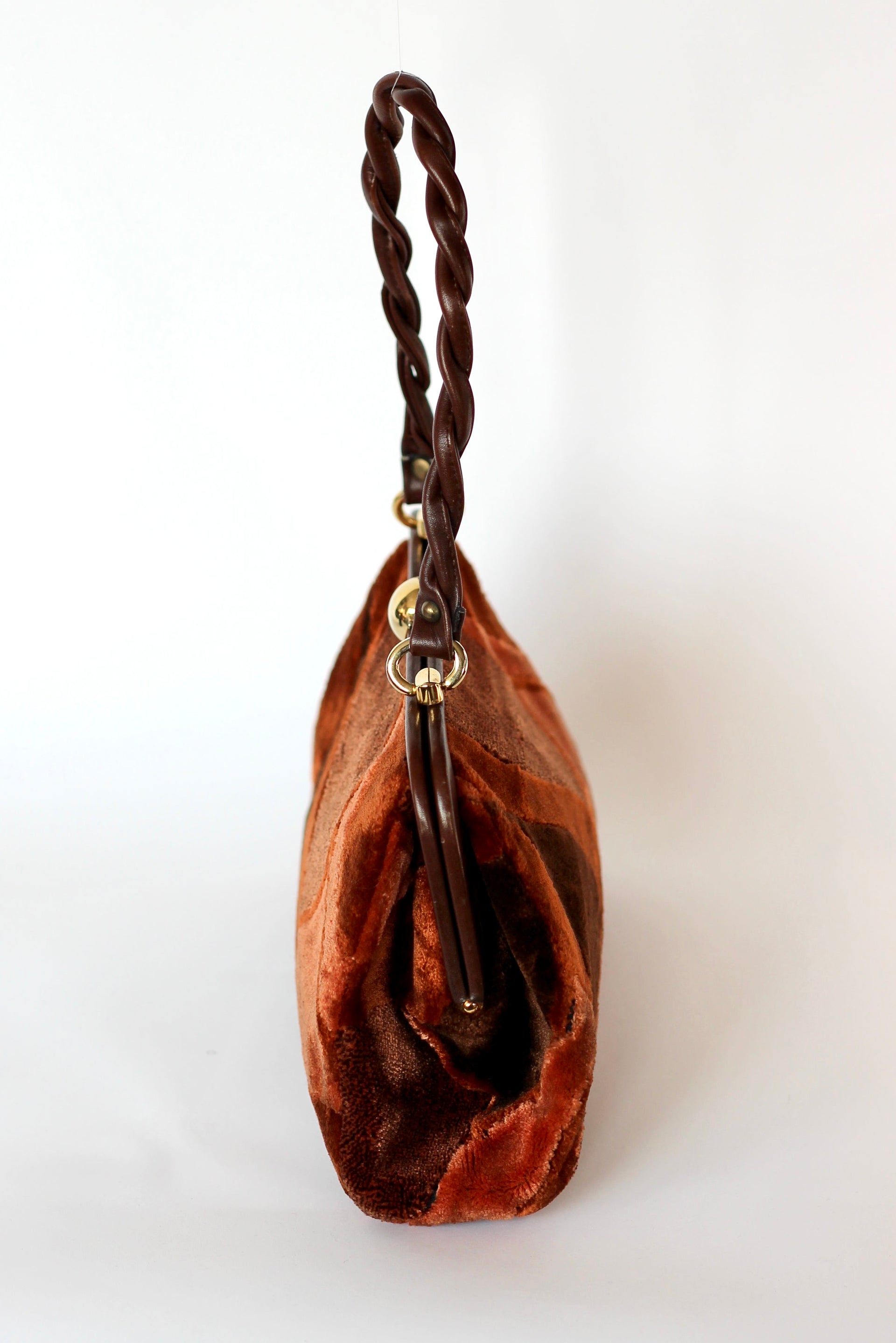 1960s Velvet and Leather Handbag//Danish Design
