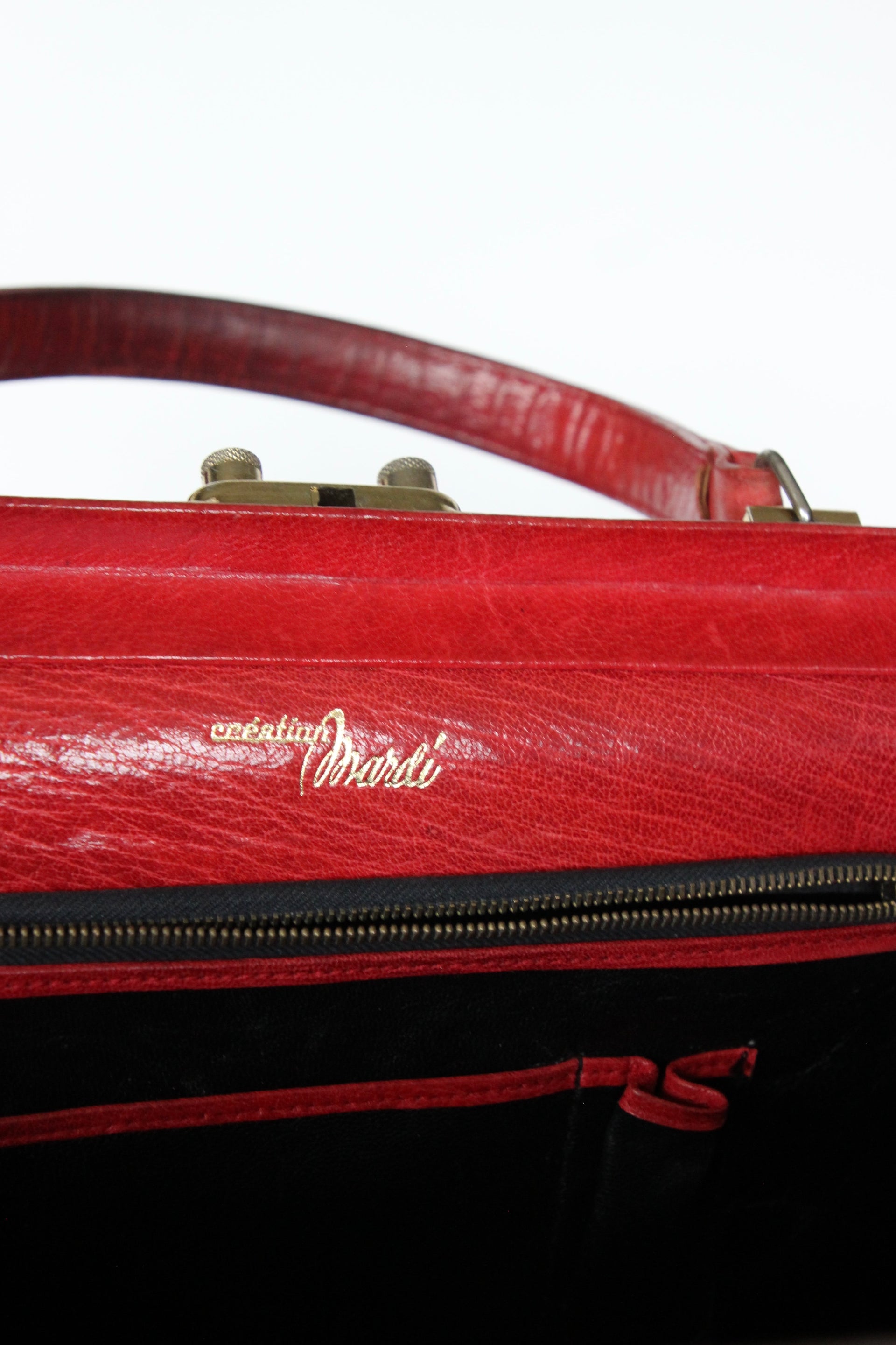 1960s Vintage Large Red Leather Top Handle Bag / Made in France