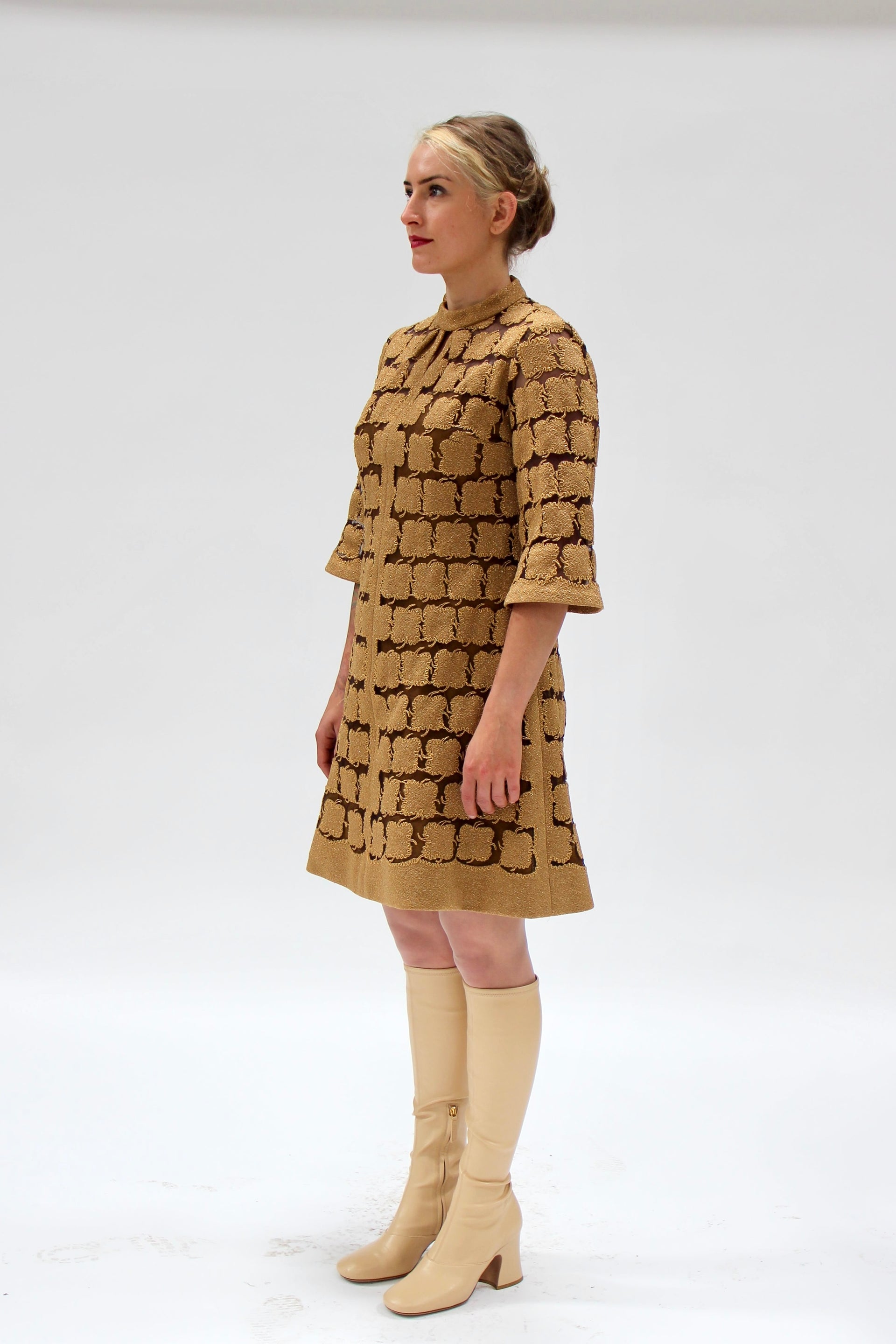 1960s Vintage Gold Mod Dress//Size M