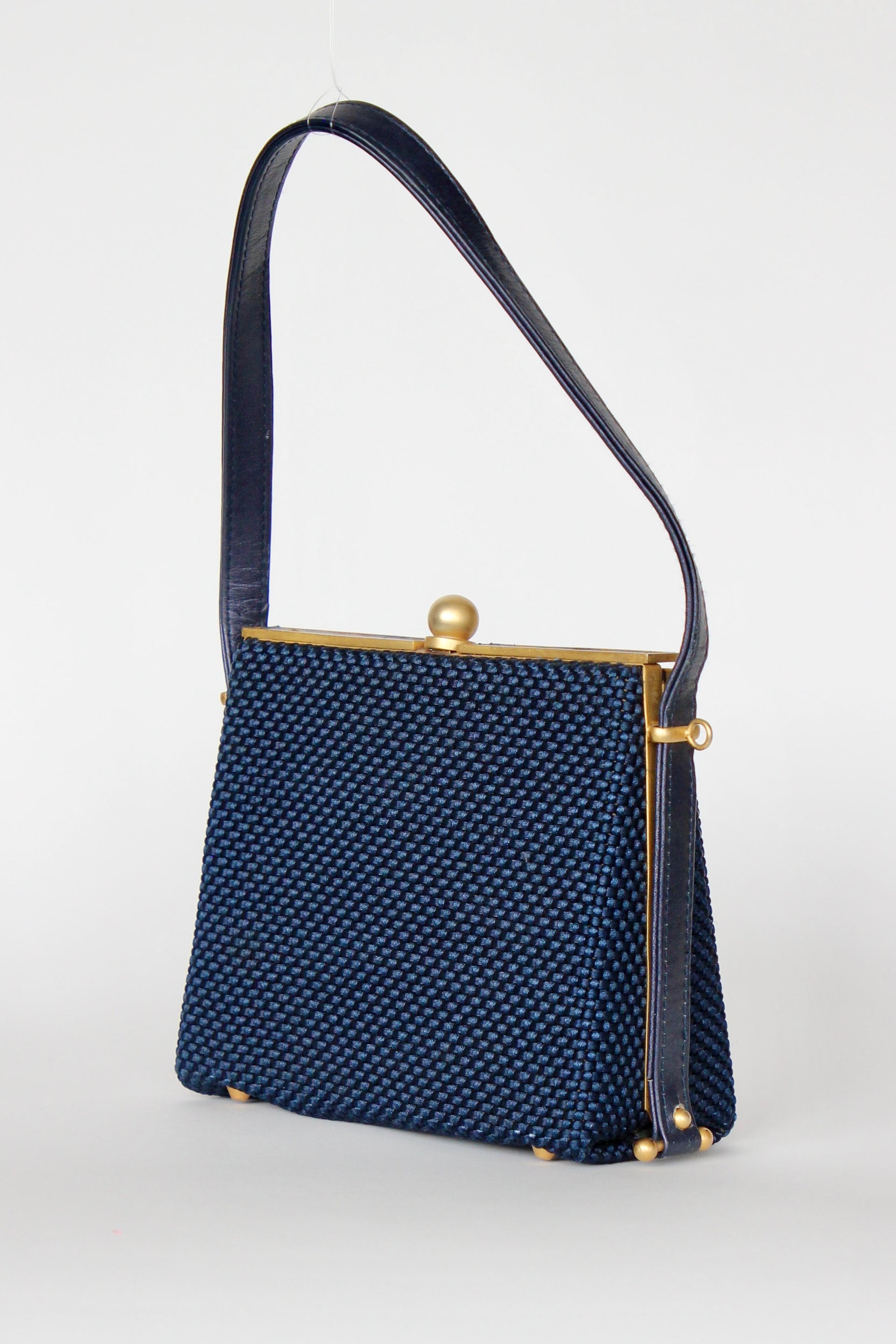 1950s 1960s Vintage Navy Blue Vinyl Top Handle Bag/Purse