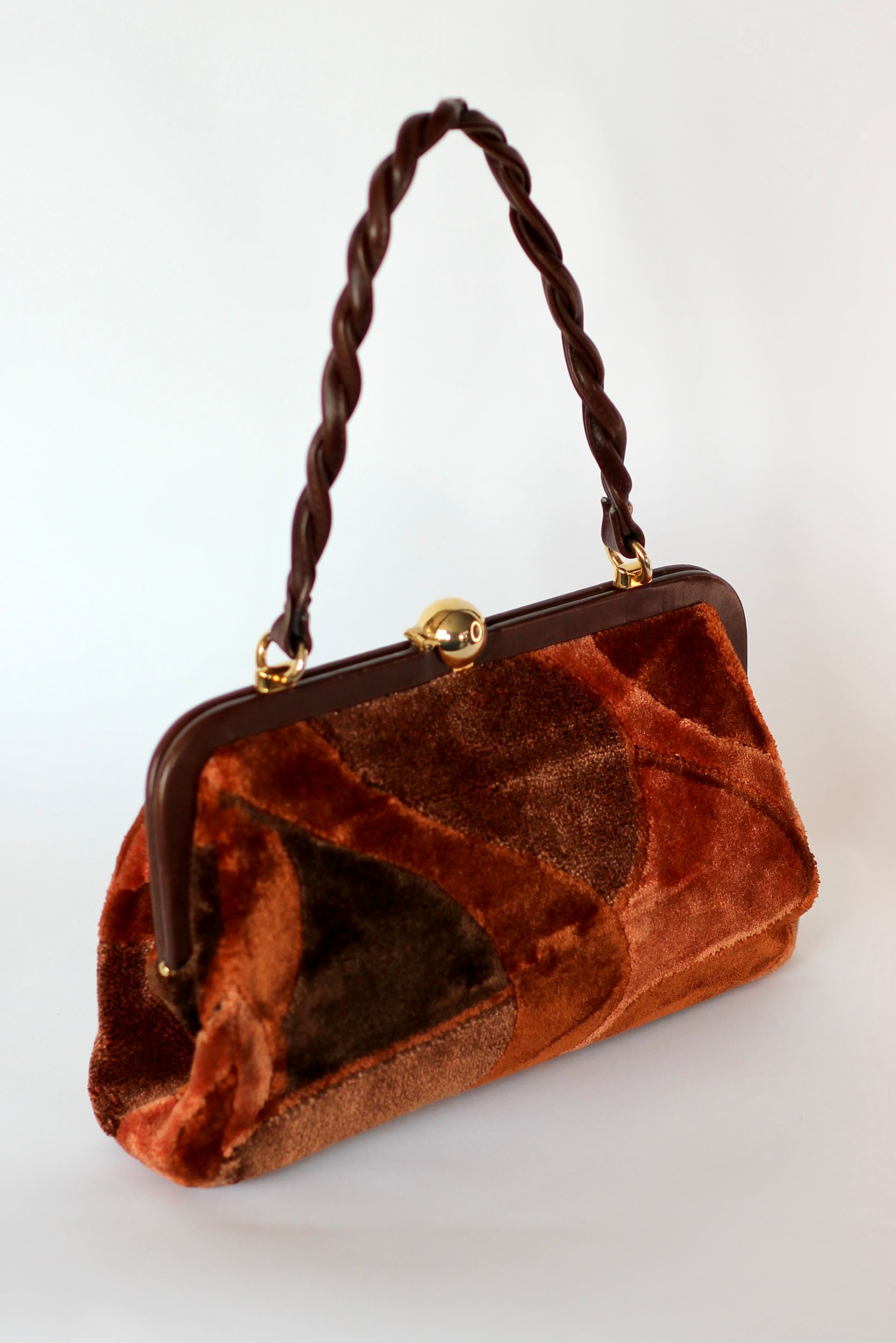 1960s Velvet and Leather Handbag//Danish Design