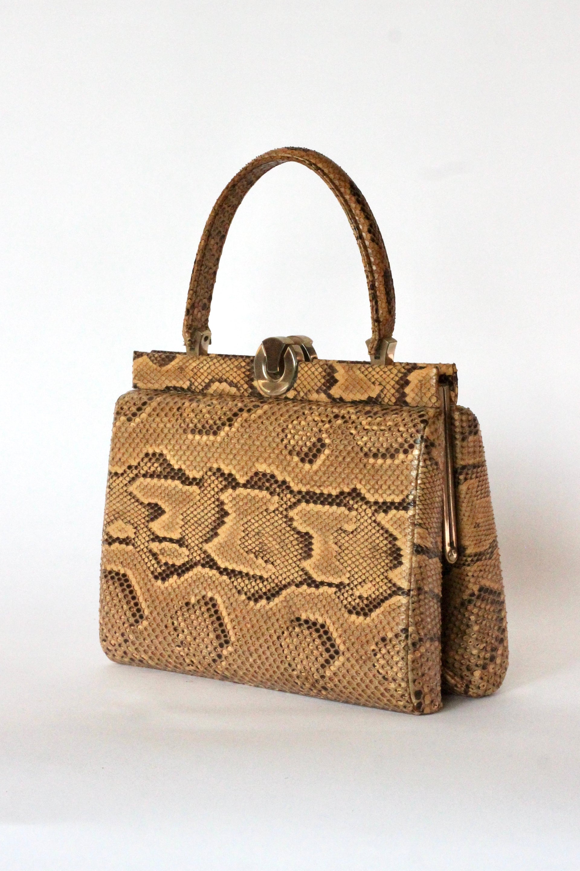 1950s Brown Snakeskin/Leather Top Handle Bag