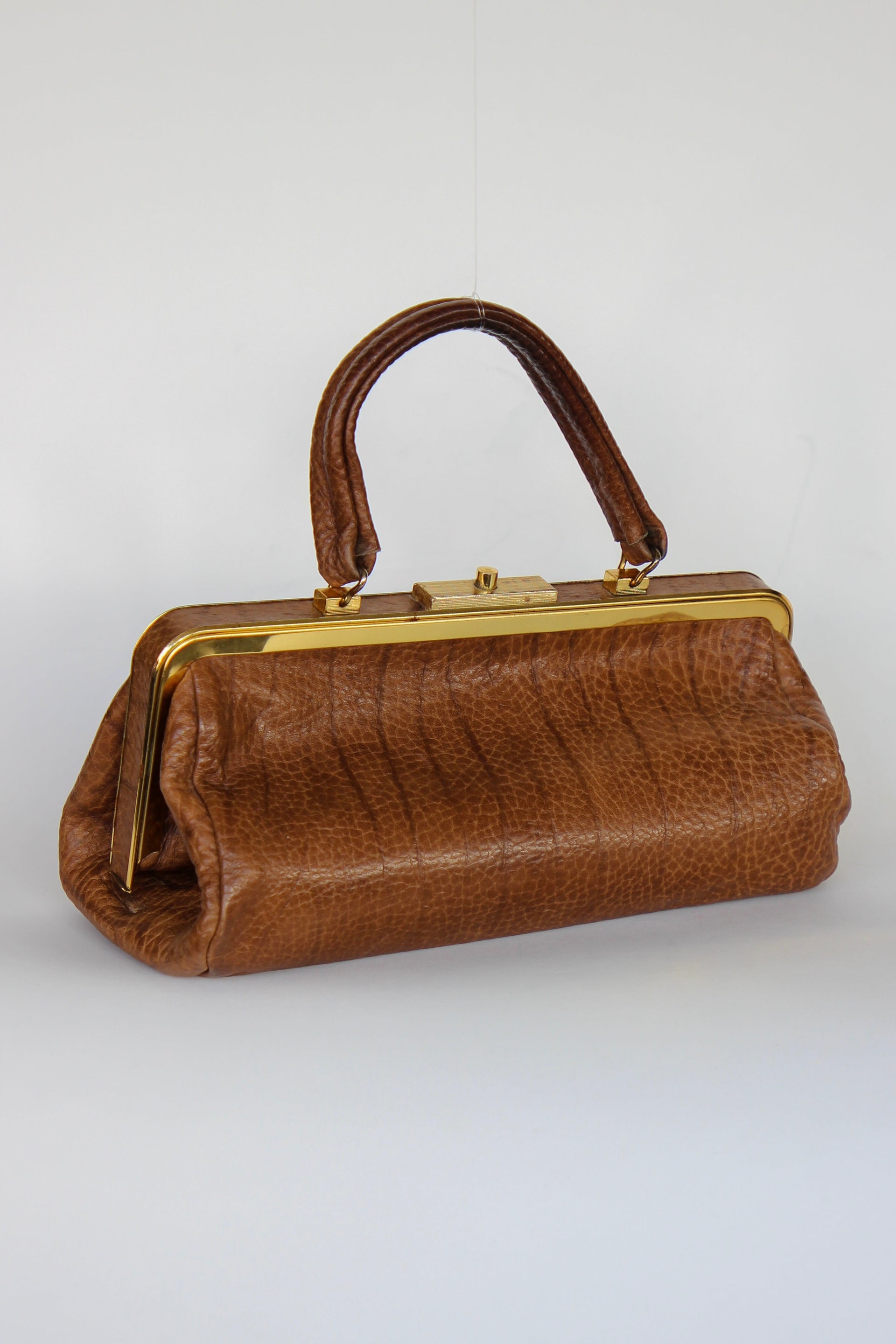 1960s Leather Top Handle Bag // Midwife Style Bag