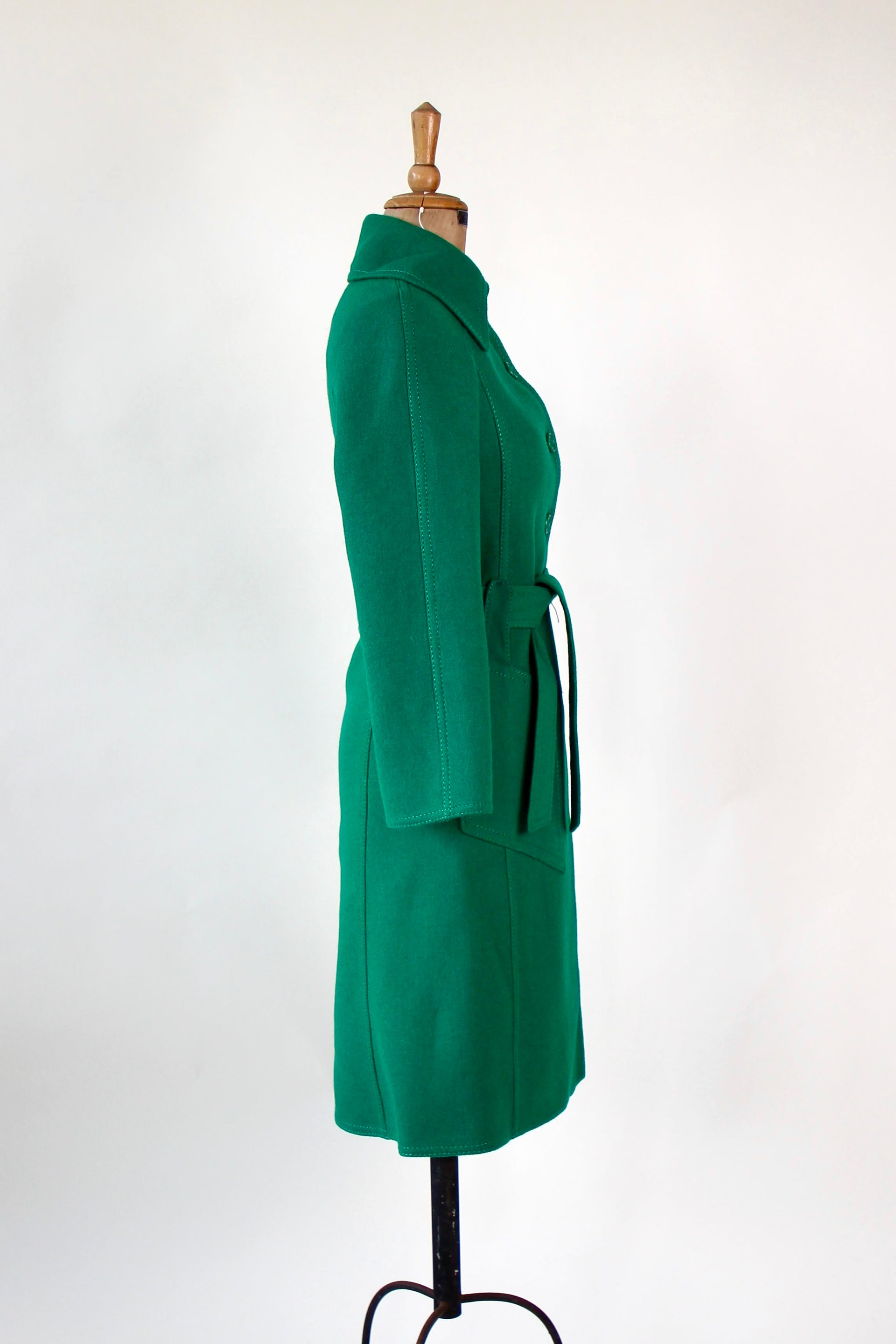 1970s Vintage Designer Green Wool Mod/Trench Coat // Size M