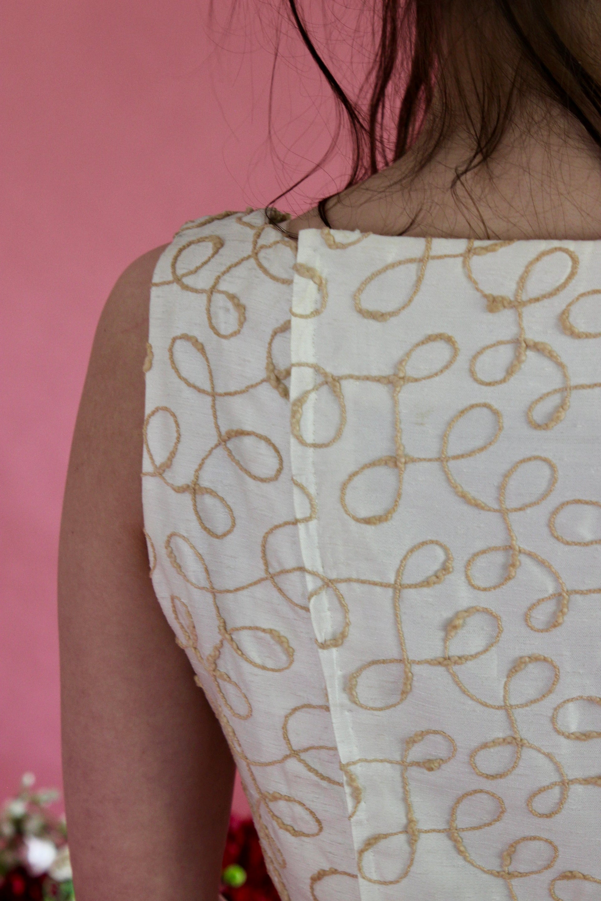 1960s Ivory Designer Cocktali Dress//Size M