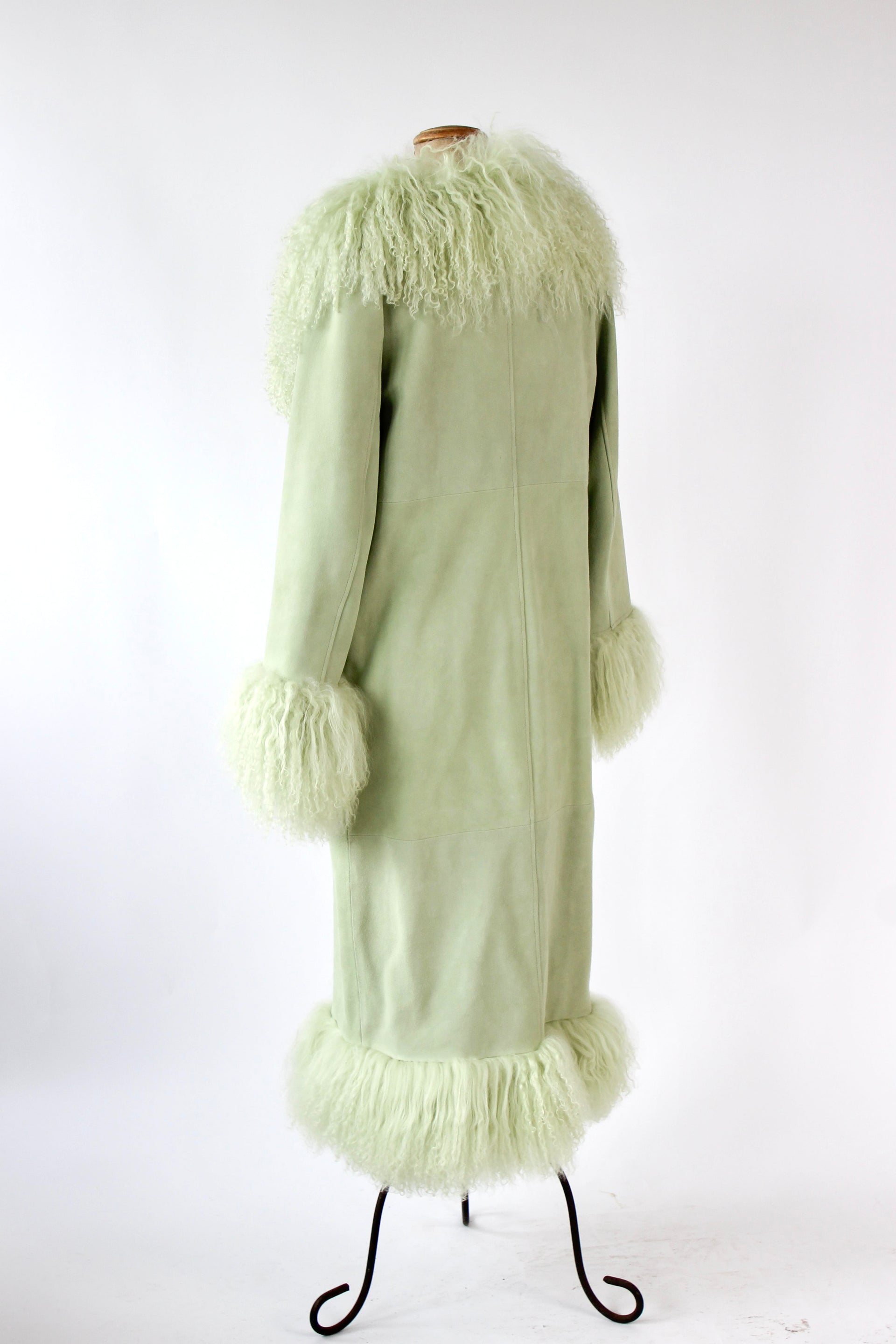 Mint Green Suede Leather Coat with Mongolian Sheep Fur