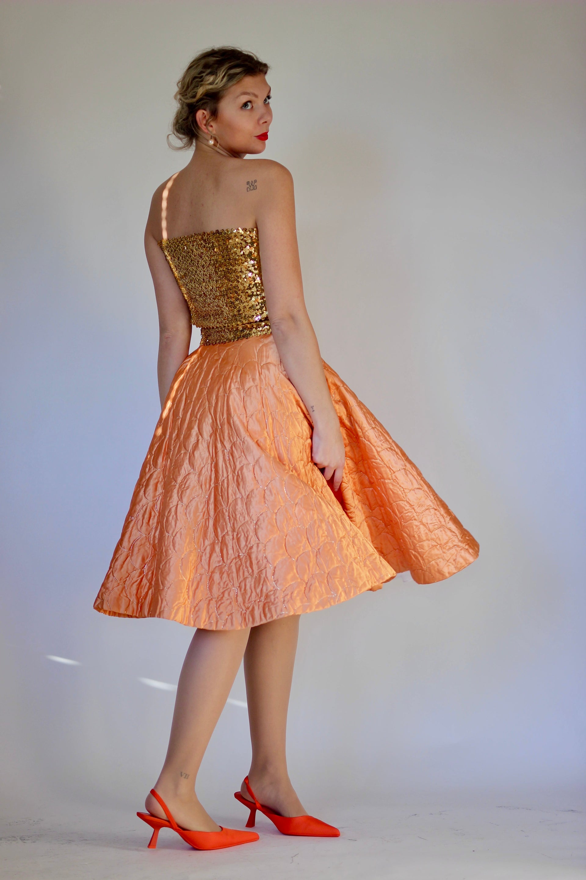 1950s Vintage Copper Quilted Circle Skirt//Size S