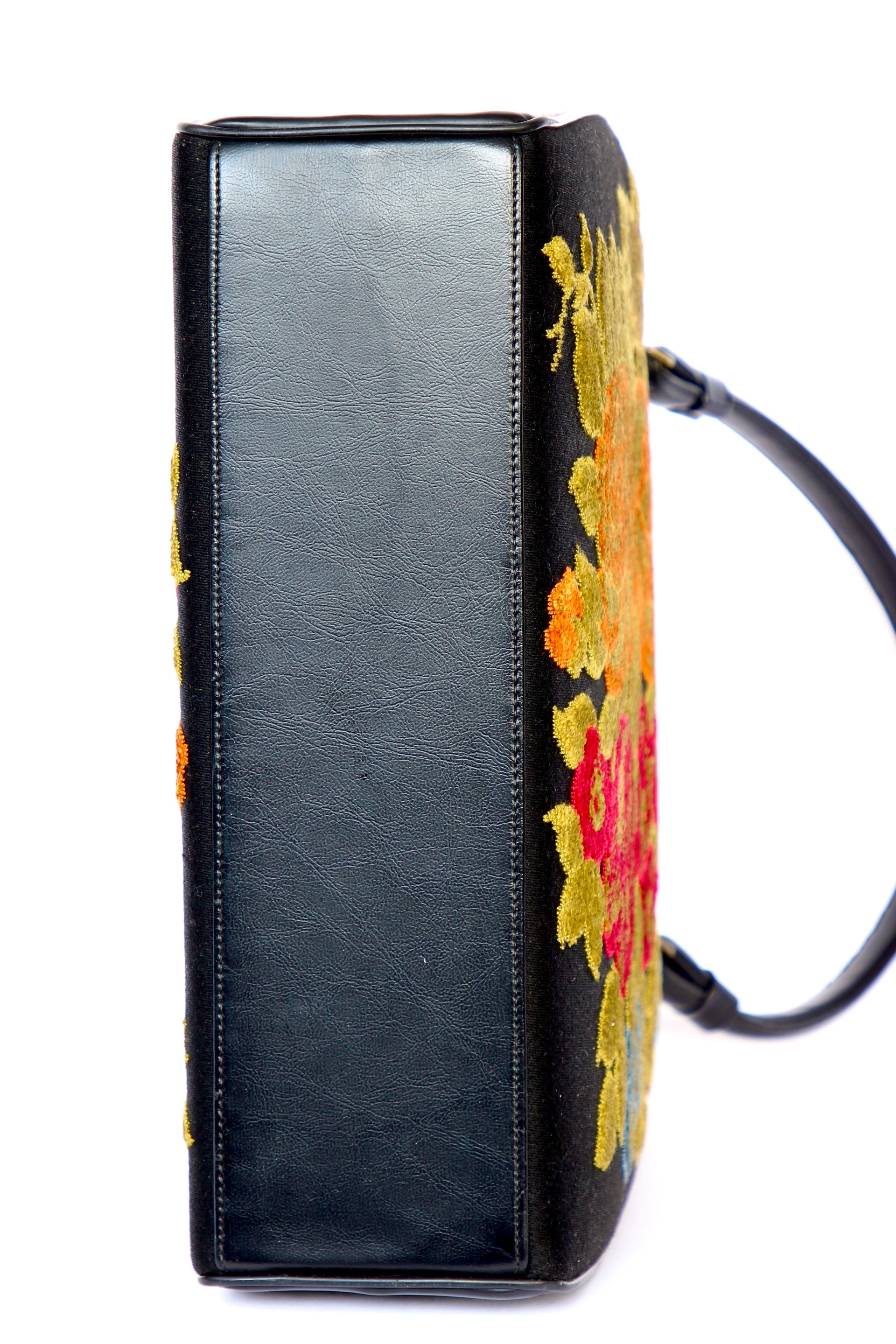 1940s 1950s Vintage Large Black Embroidered Top Handle Bag