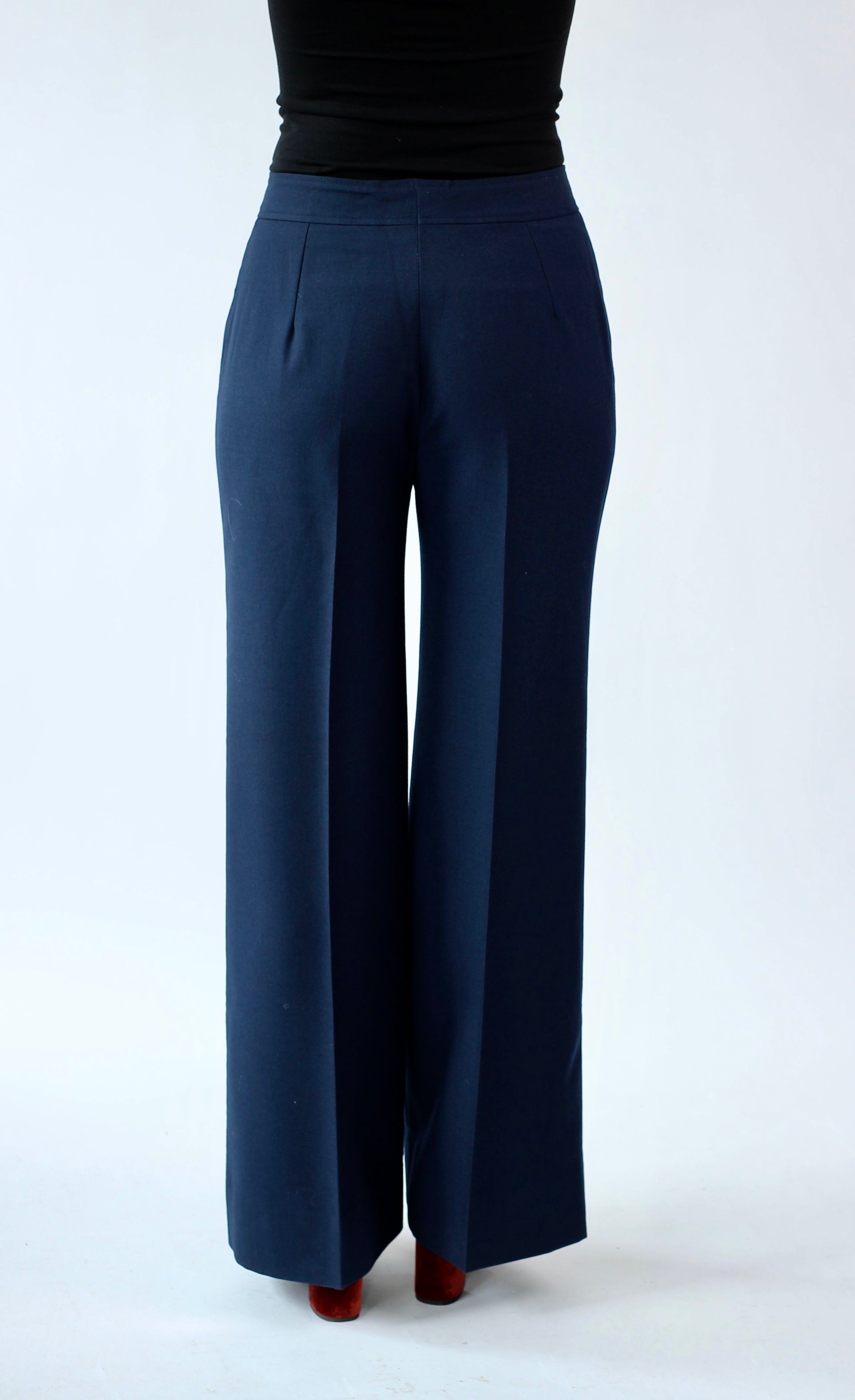 1970s Navy Blue High Waisted Flare Pants// Size M