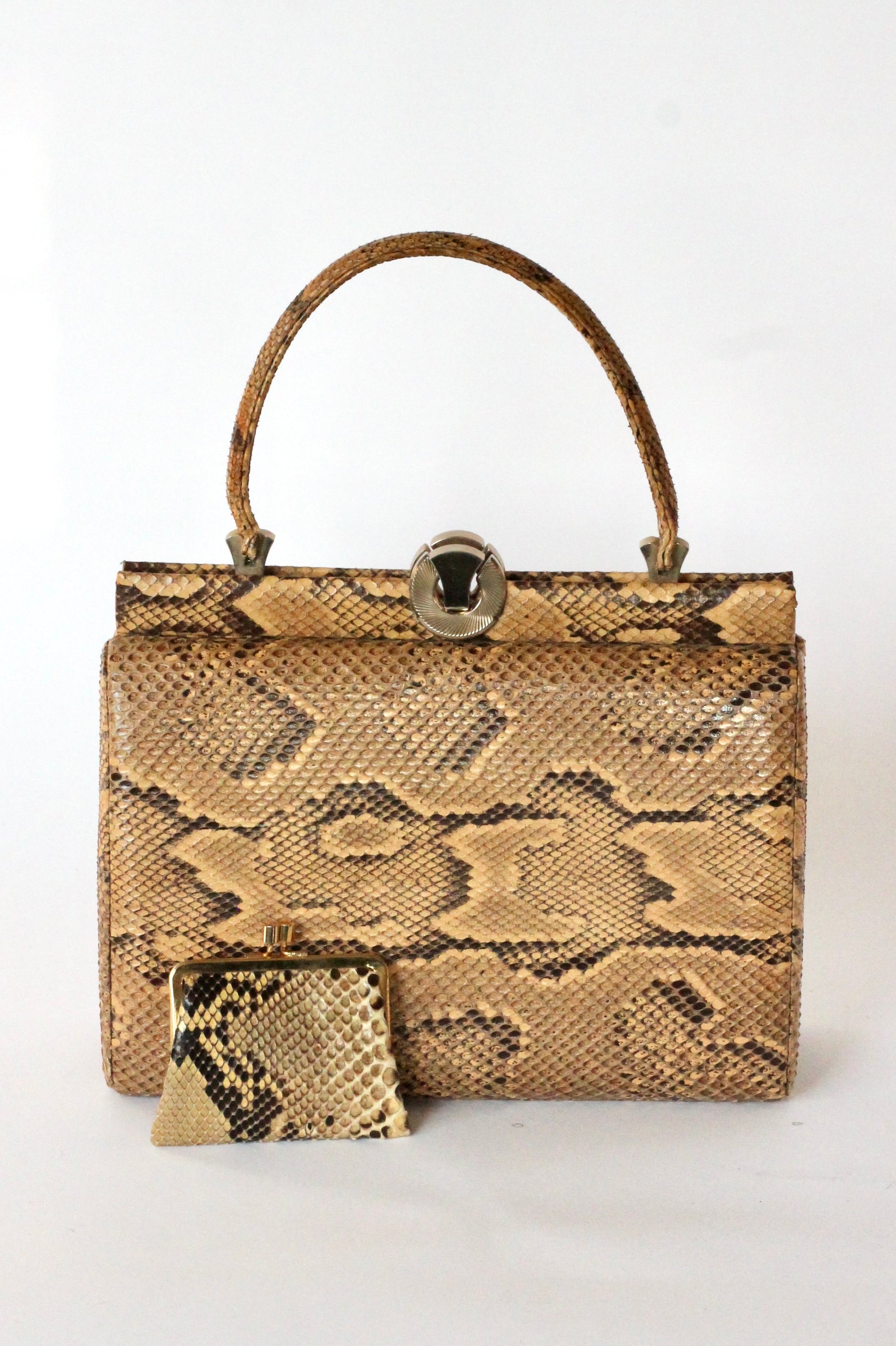 1950s Brown Snakeskin/Leather Top Handle Bag