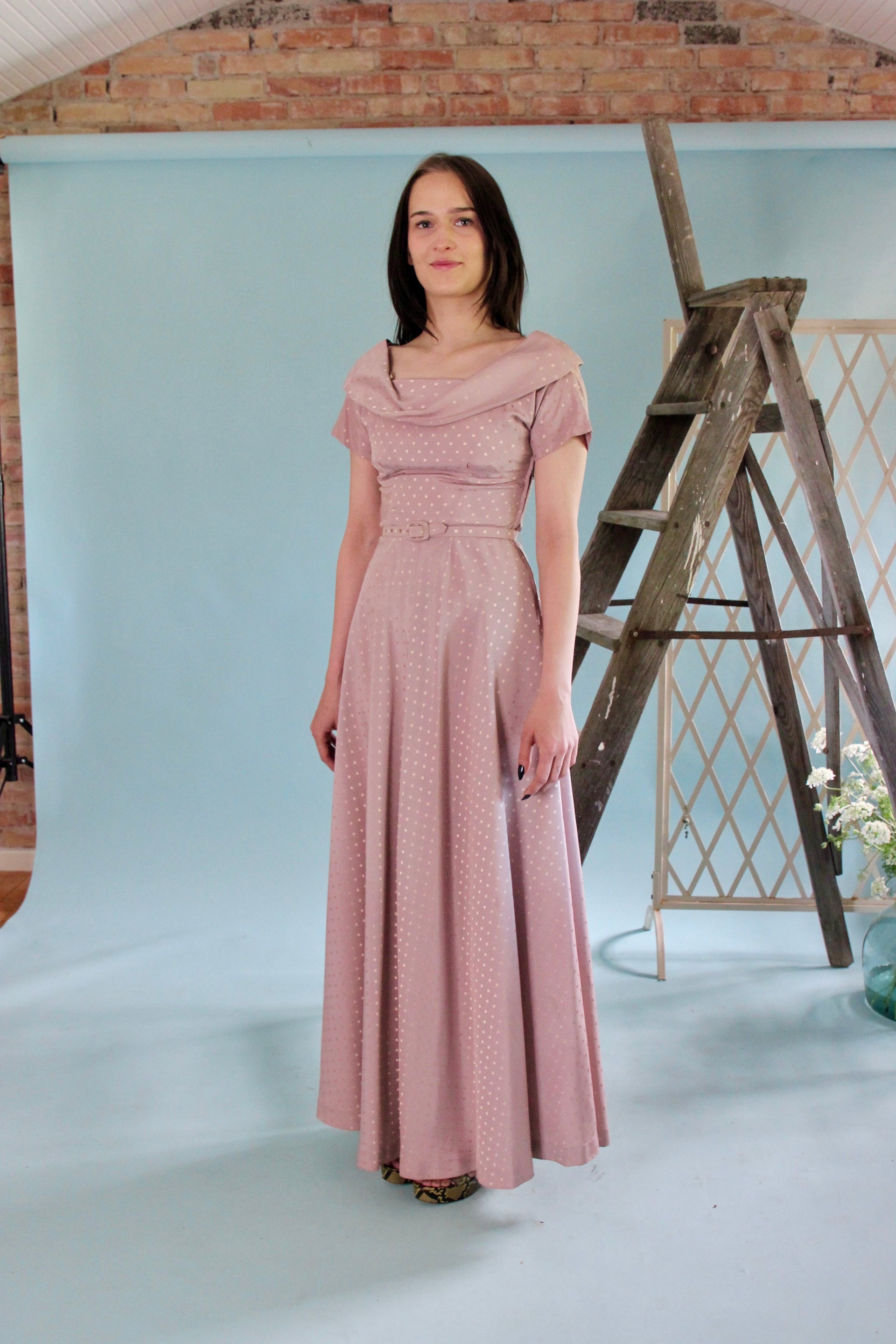 1940s Pale Pink Evening Gown//Size XS