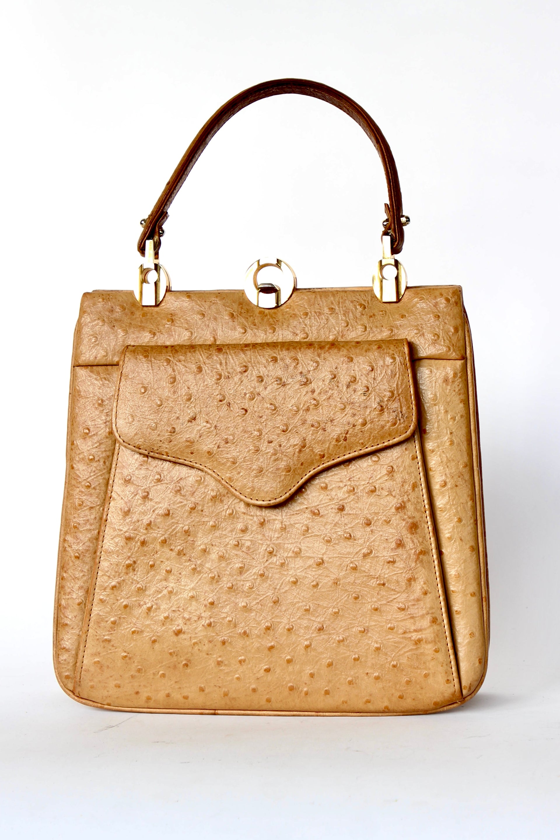 1940s Vintage Brown Ostrich Leather Top Handle Bag/Purse