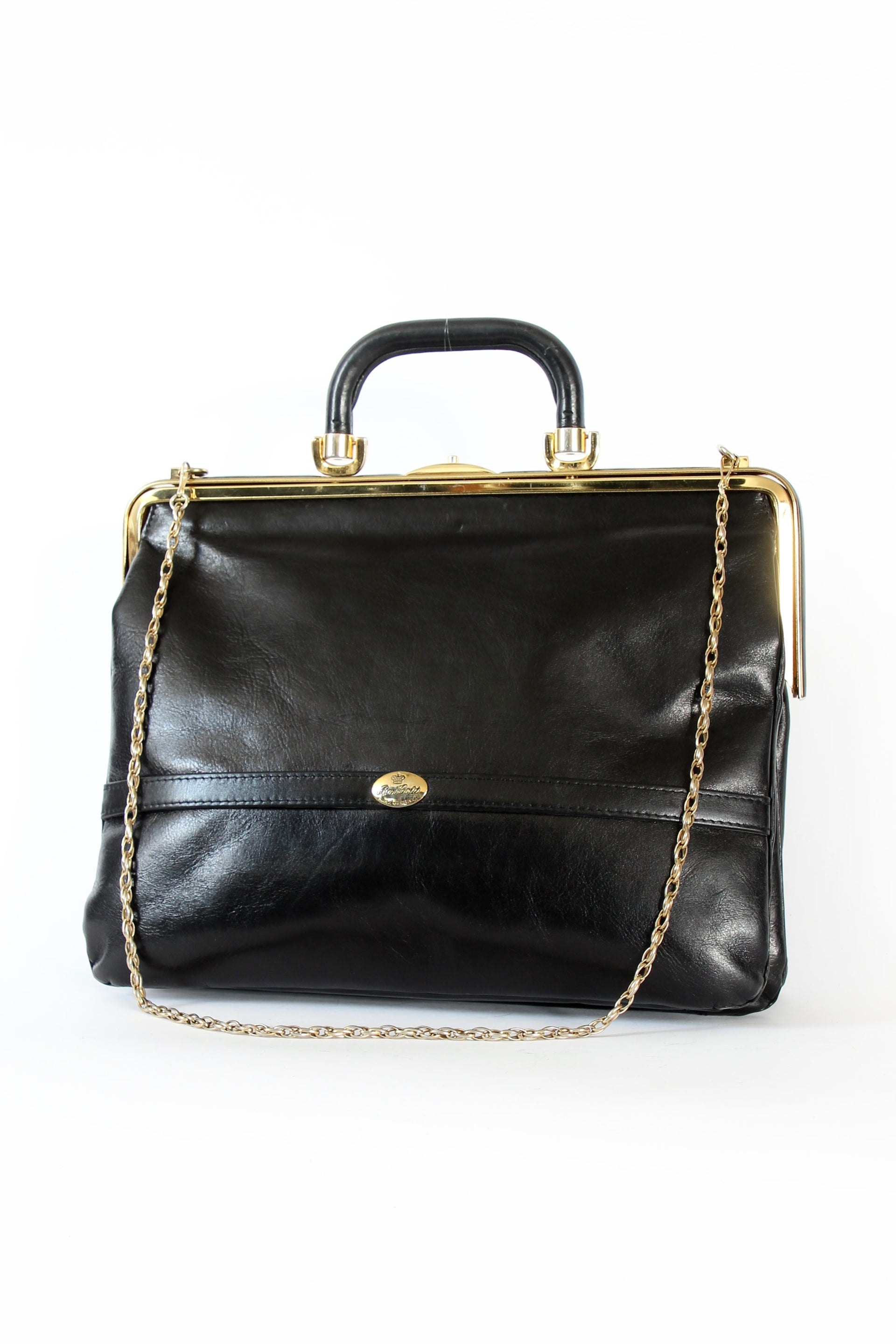 1960s Vintage Bon Goût Black Leather Top Handle Bag