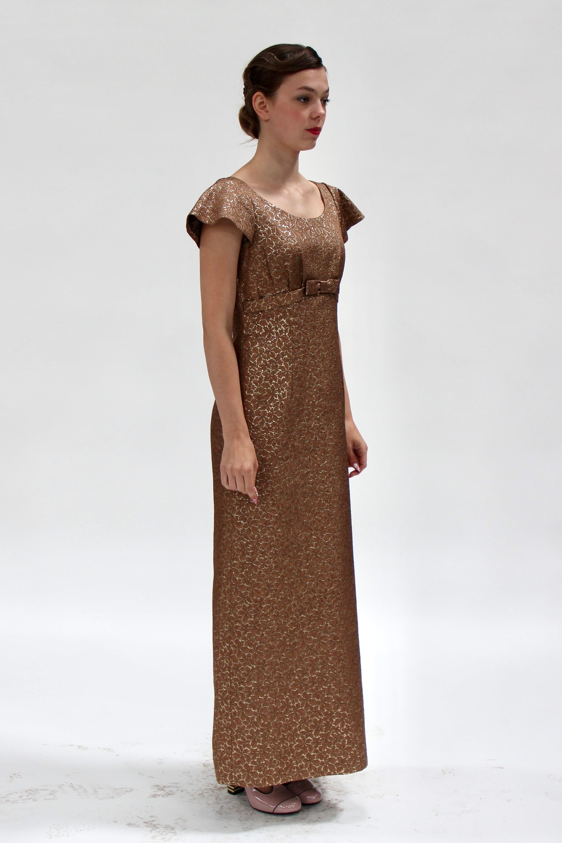 1960s Vintage Brocade Maxi Dress // Size S/M