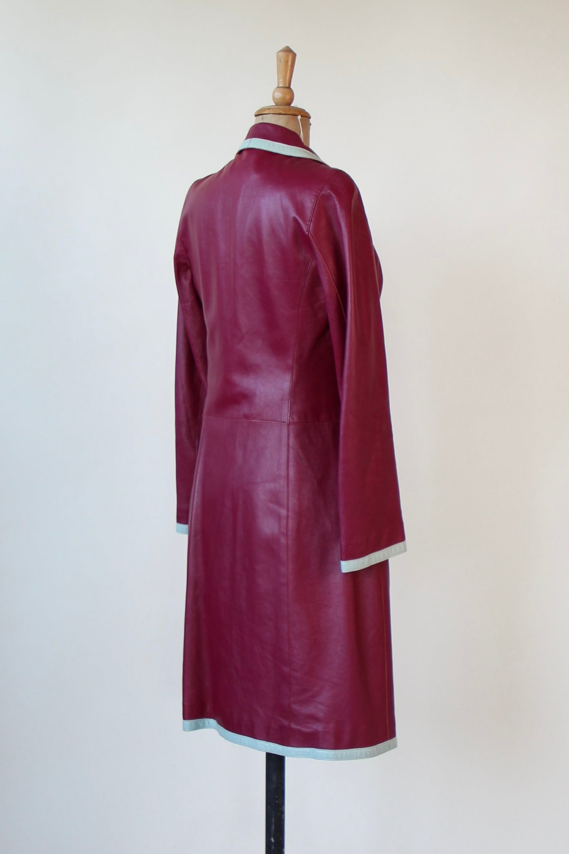 Y2K Italian Designer Burgundy Leather Trench Coat // Size XS/S