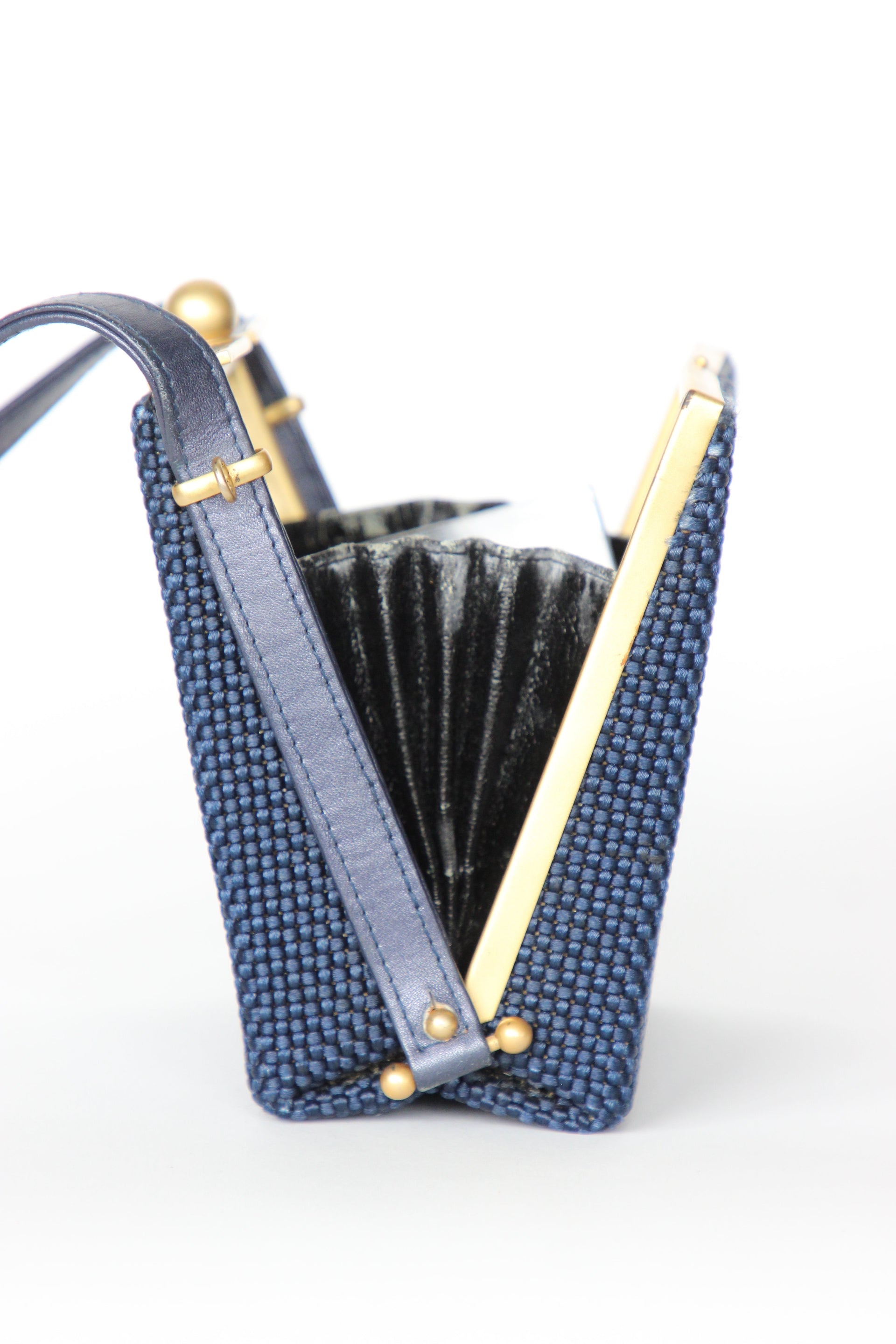 1950s 1960s Vintage Navy Blue Vinyl Top Handle Bag/Purse