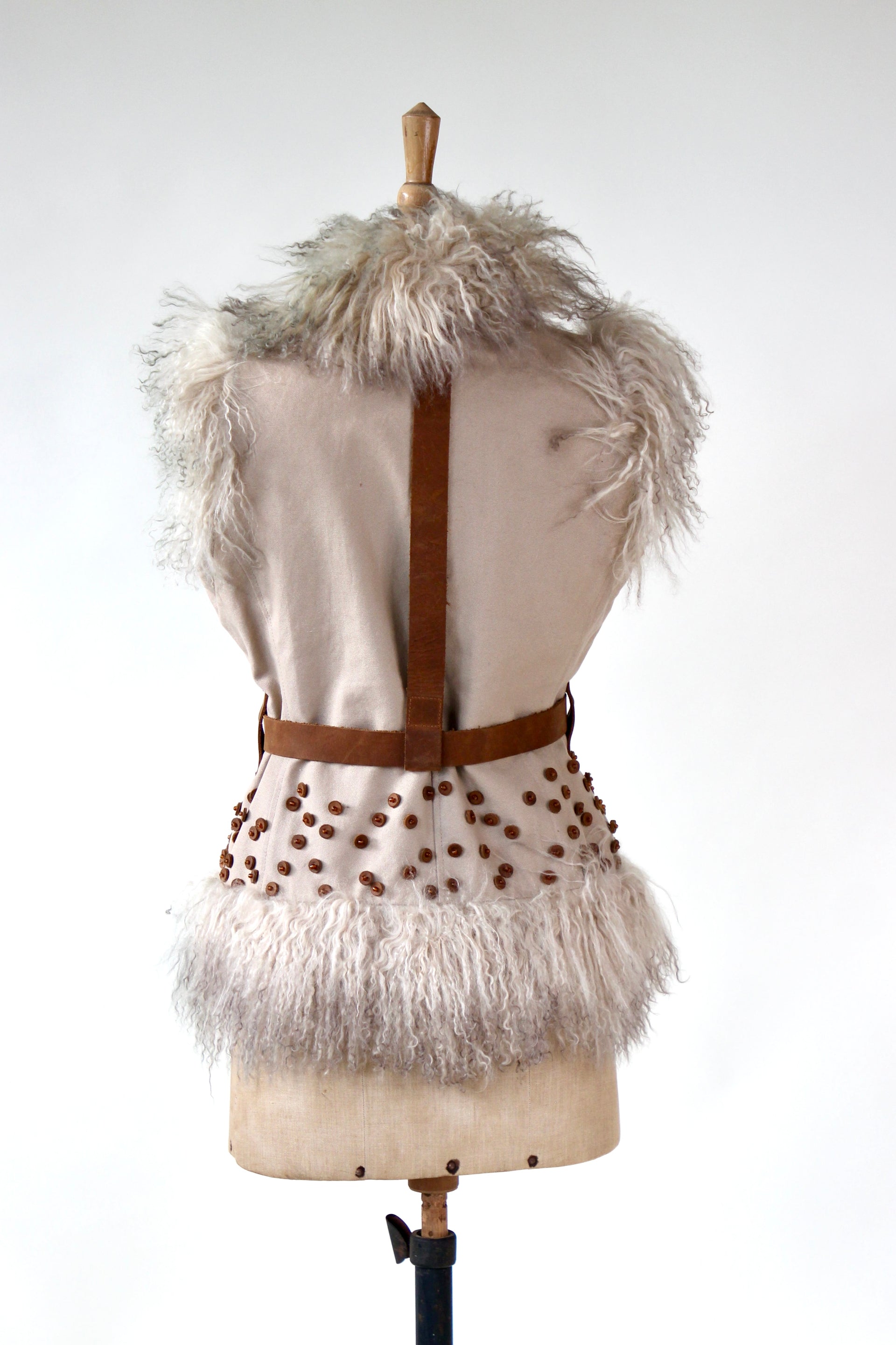 Vintage Vest with Mongolian Lamb Fur // Size S