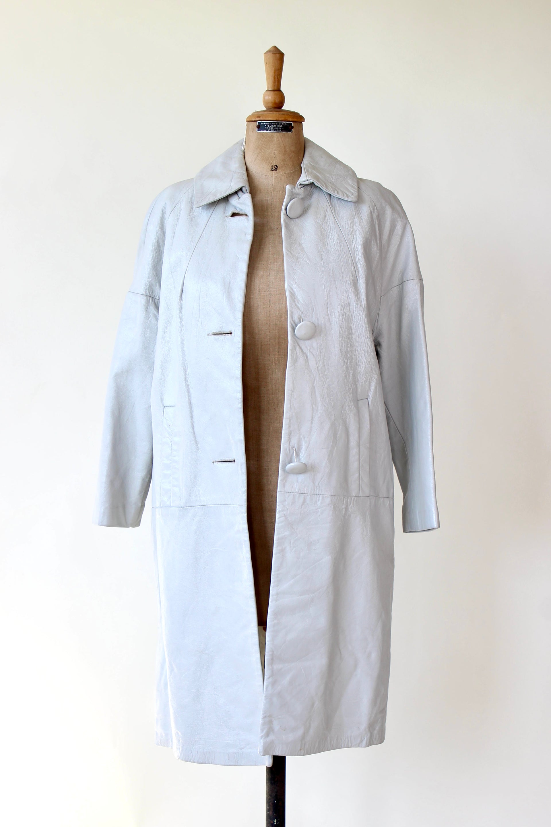 1950s Vintage Light Grey Leather Swing Coat // Size M/L